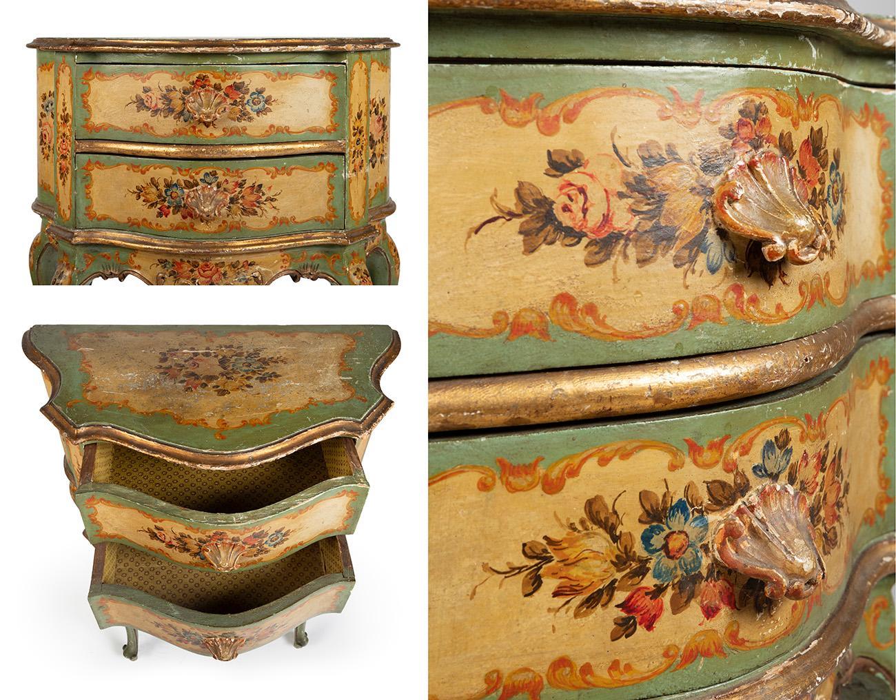 French Intricate and Beautiful Antique Hand-Painted Small Commode in Rococo Manner