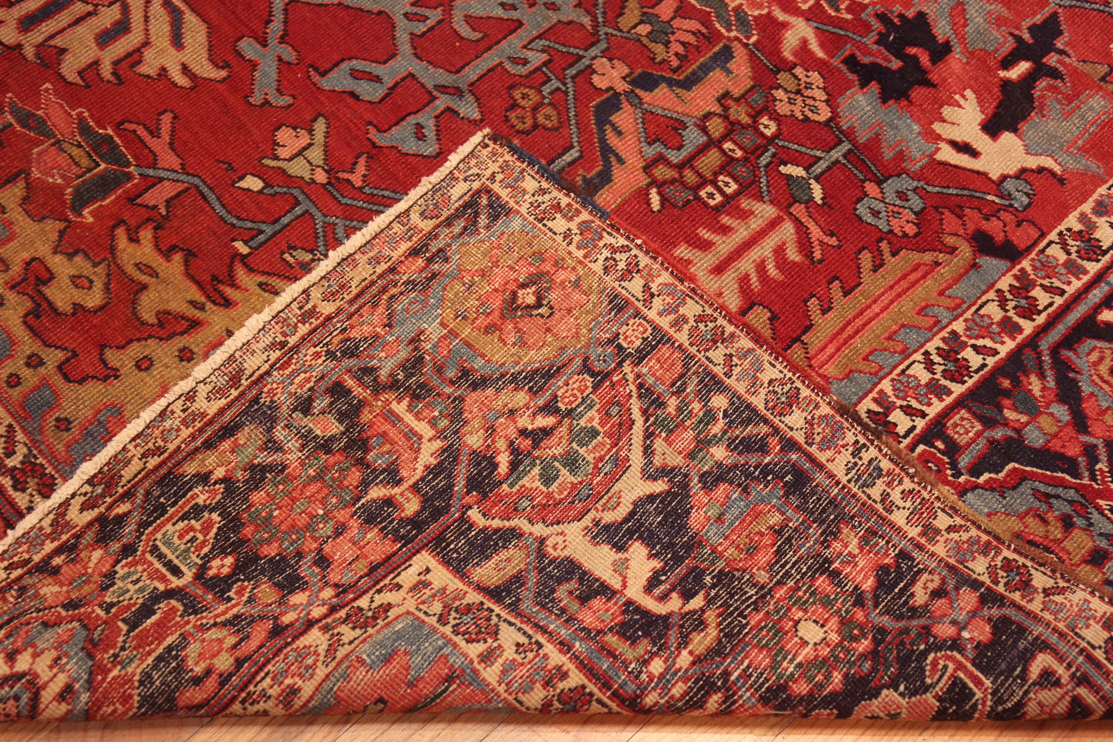 Intricate Antique Geometric Medallion Persian Heriz Rug, country of origin: Persia, Circa date: 1900