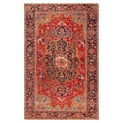 Aufwändiger antiker geometrischer persischer Heriz-Teppich mit Medaillon 8'6" x 12'9"