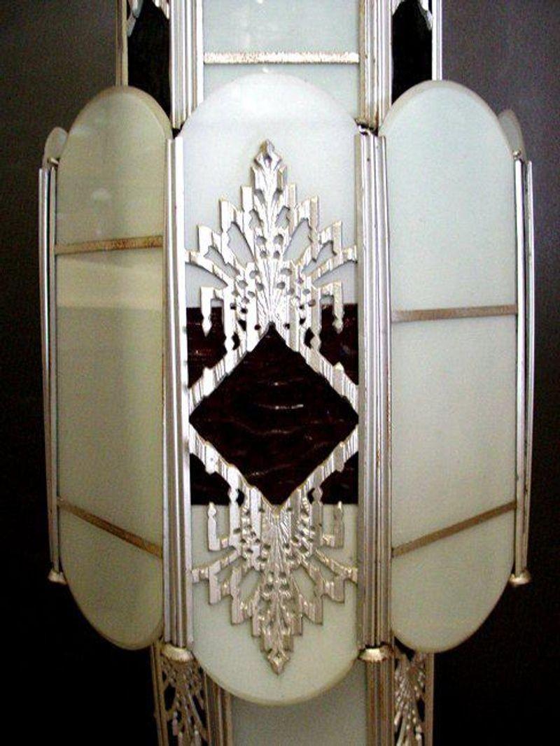 Intricate Art Deco Stained Glass Chandelier In Excellent Condition In Van Nuys, CA