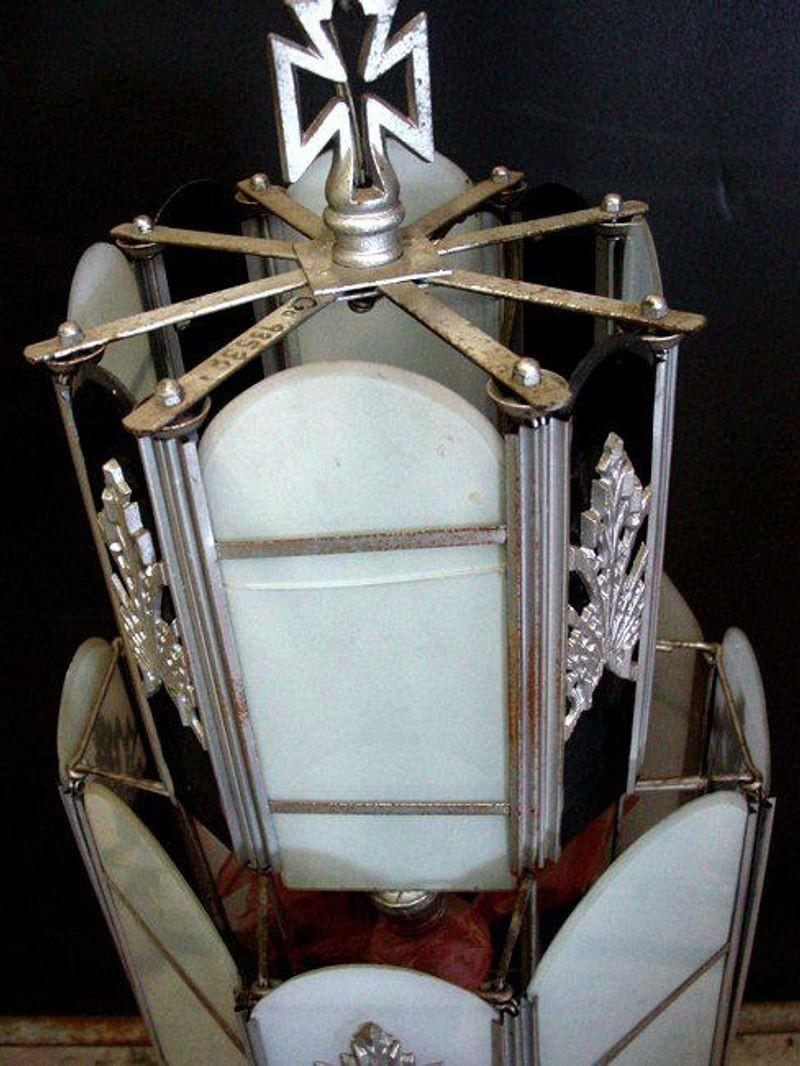 Aluminum Intricate Art Deco Stained Glass Chandelier