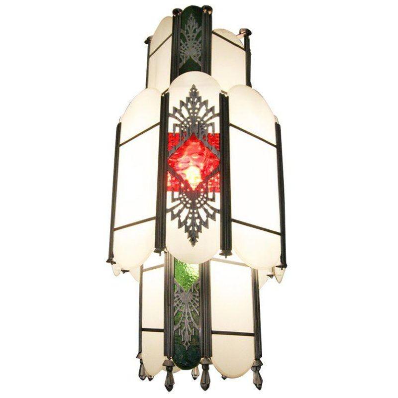 Intricate Art Deco Stained Glass Chandelier 2