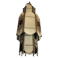 Antique Intricate Art Deco Stained Glass Chandelier
