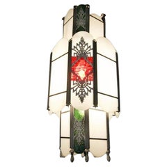 Intricate Art Deco Stained Glass Chandelier