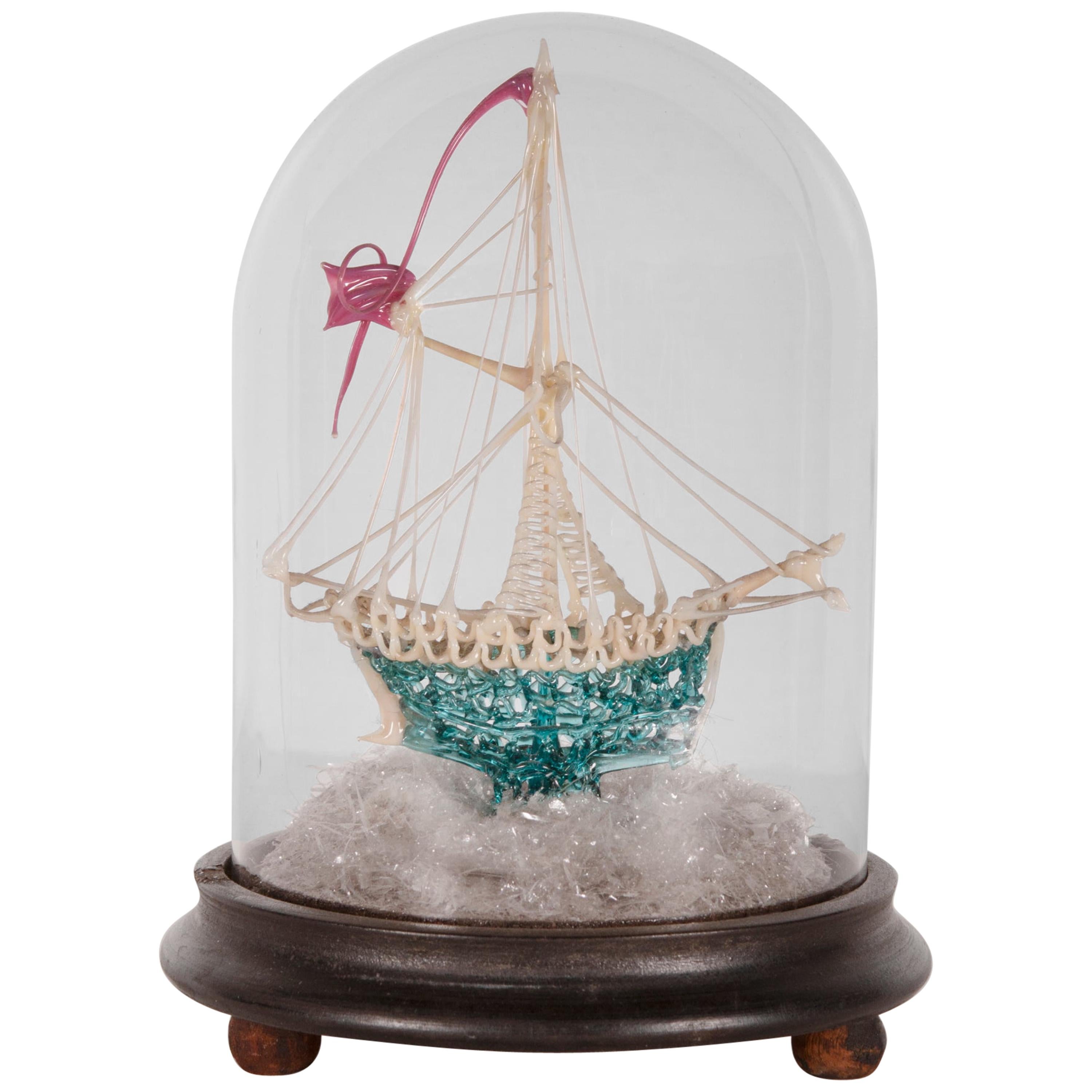 Intricate Blown Glass Ship, Late 19th Century For Sale