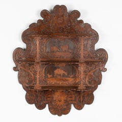 Intricate Carved Hanging Shelf with Animals and Knight, circa 1890-1910