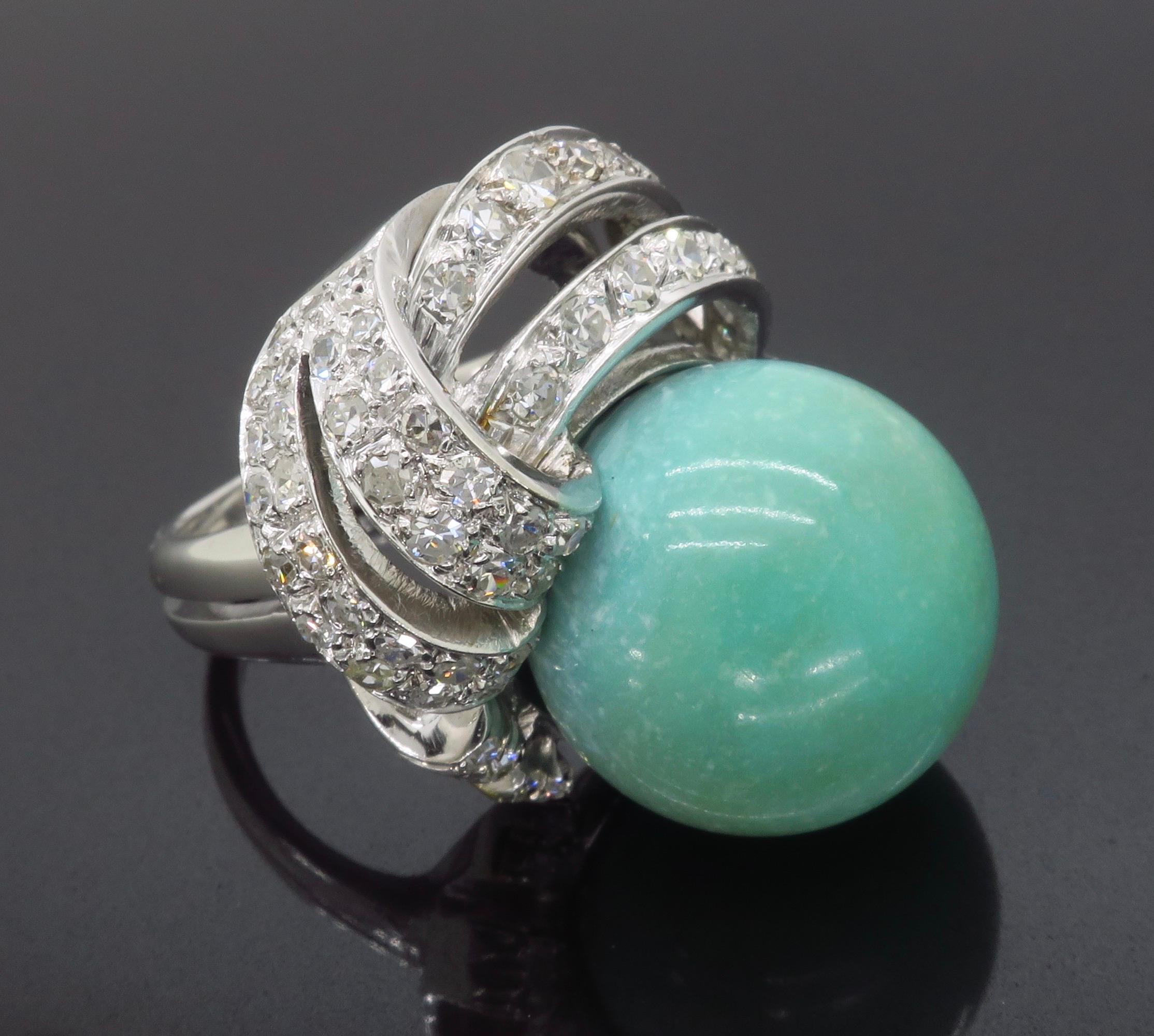 Round Cut Intricate Chalcedony & Diamond Cocktail Ring For Sale