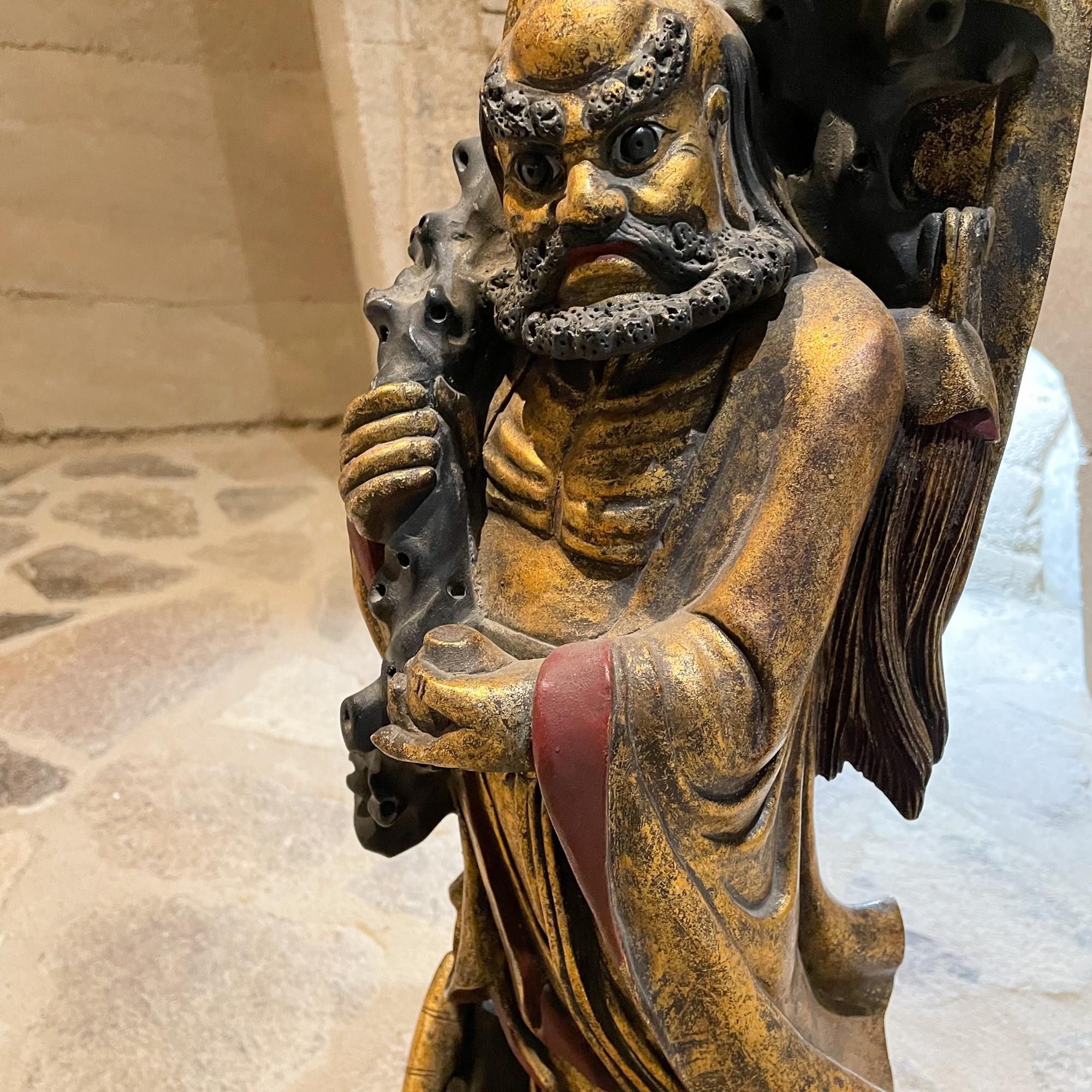 Wood Early 20th Century Chinese Immortal Deity Carved Foo Dog Sculpture For Sale