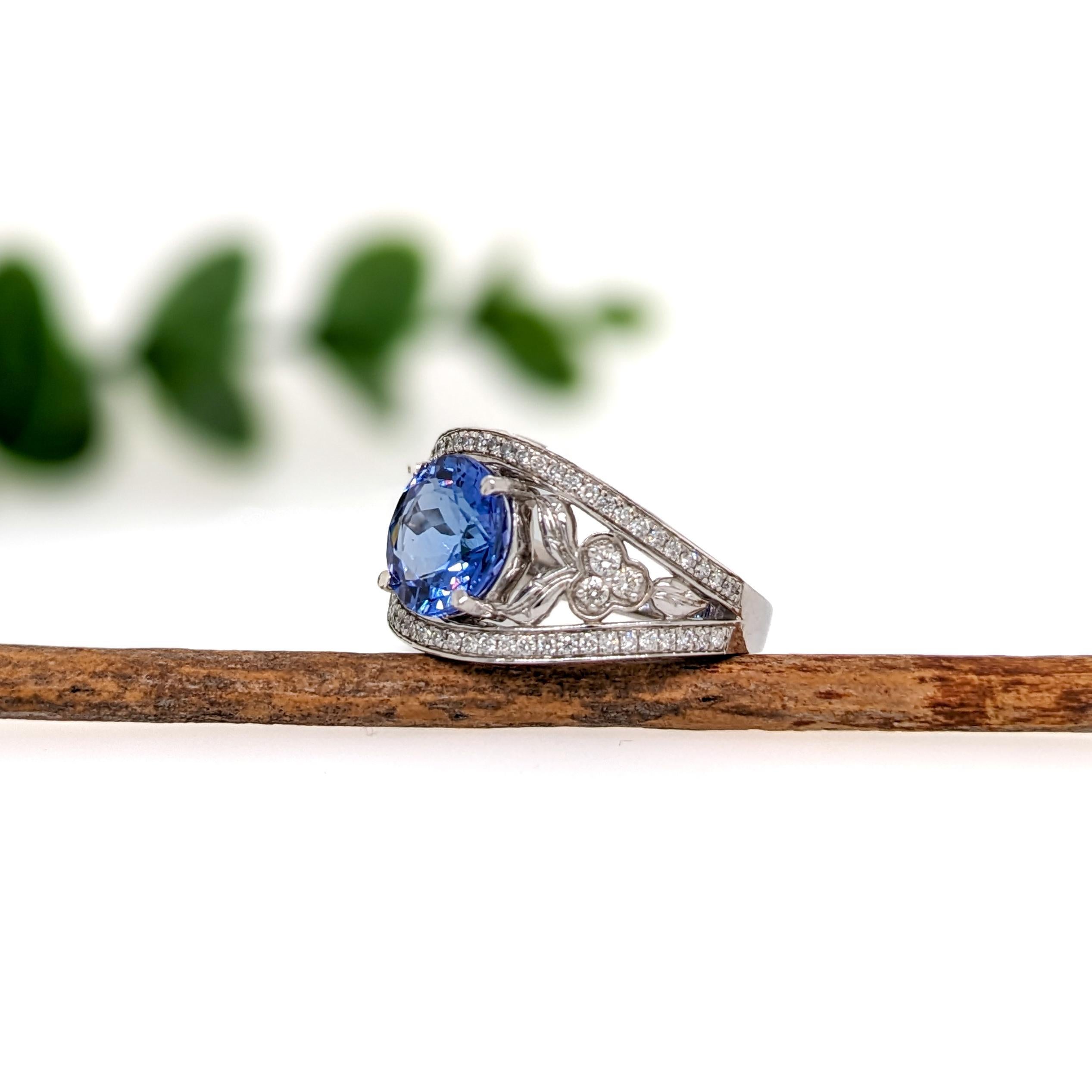 Intricate Design Tanzanite Ring w Diamond Accents in 14K White Gold Round 9mm In New Condition For Sale In Columbus, OH