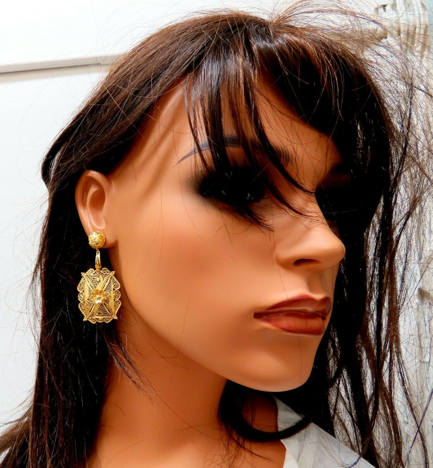 Women's or Men's Intricate Detailed 24 Karat Dangle Earrings