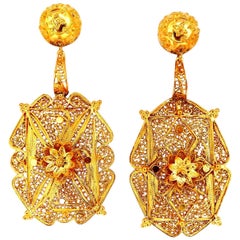 Intricate Detailed 24 Karat Dangle Earrings