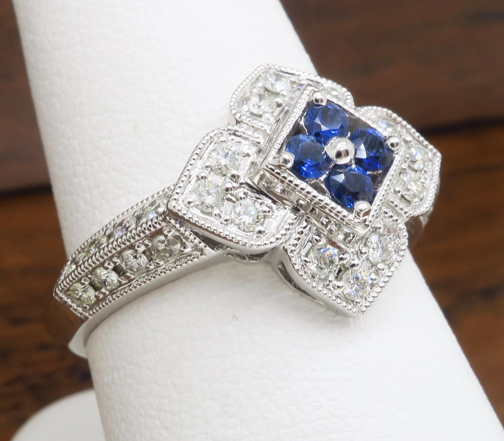 Intricate Diamond & Blue Sapphire Flower Ring 8