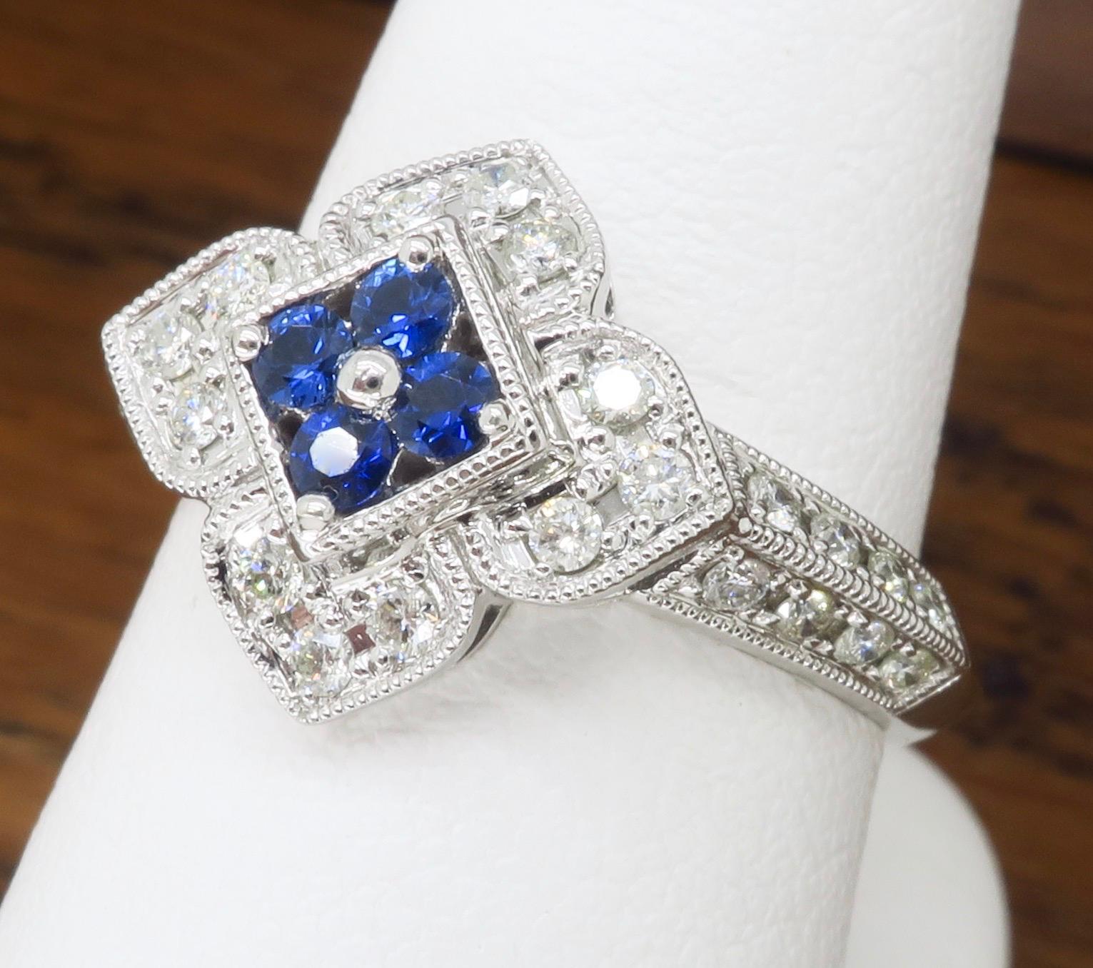 Intricate Diamond & Blue Sapphire Flower Ring 9