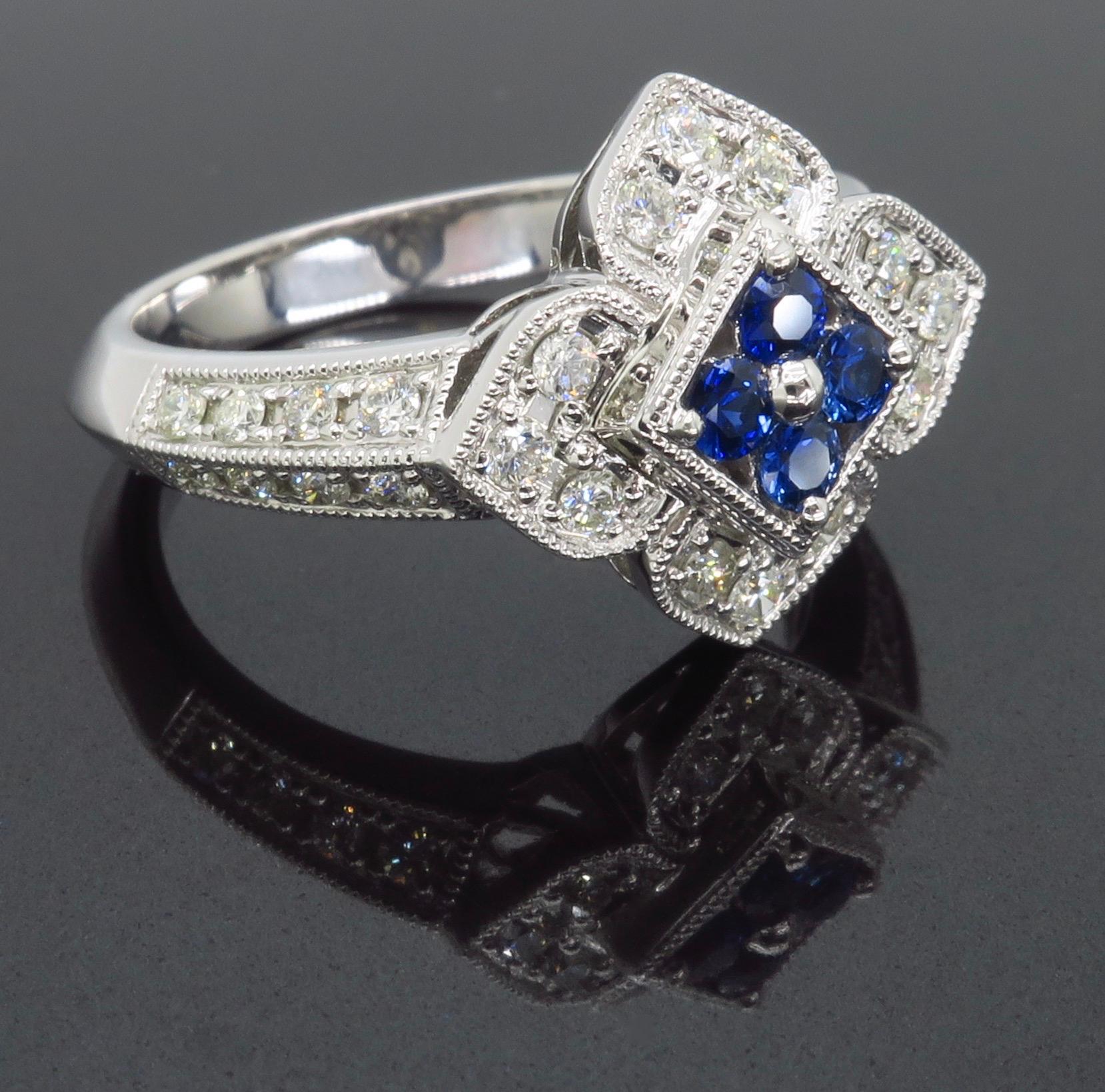 Women's Intricate Diamond & Blue Sapphire Flower Ring