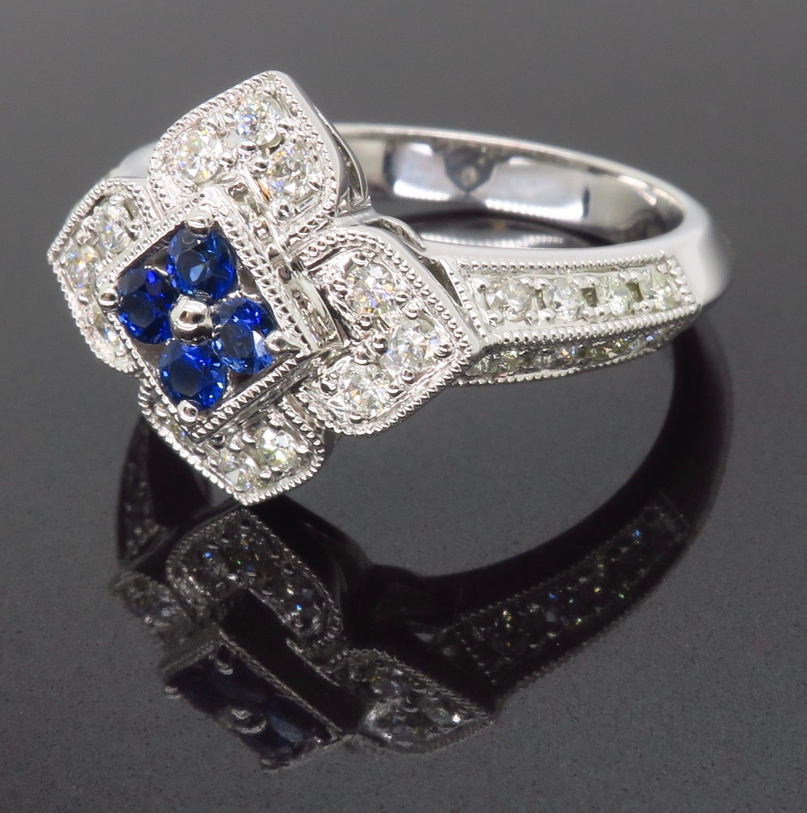 Intricate Diamond & Blue Sapphire Flower Ring 1