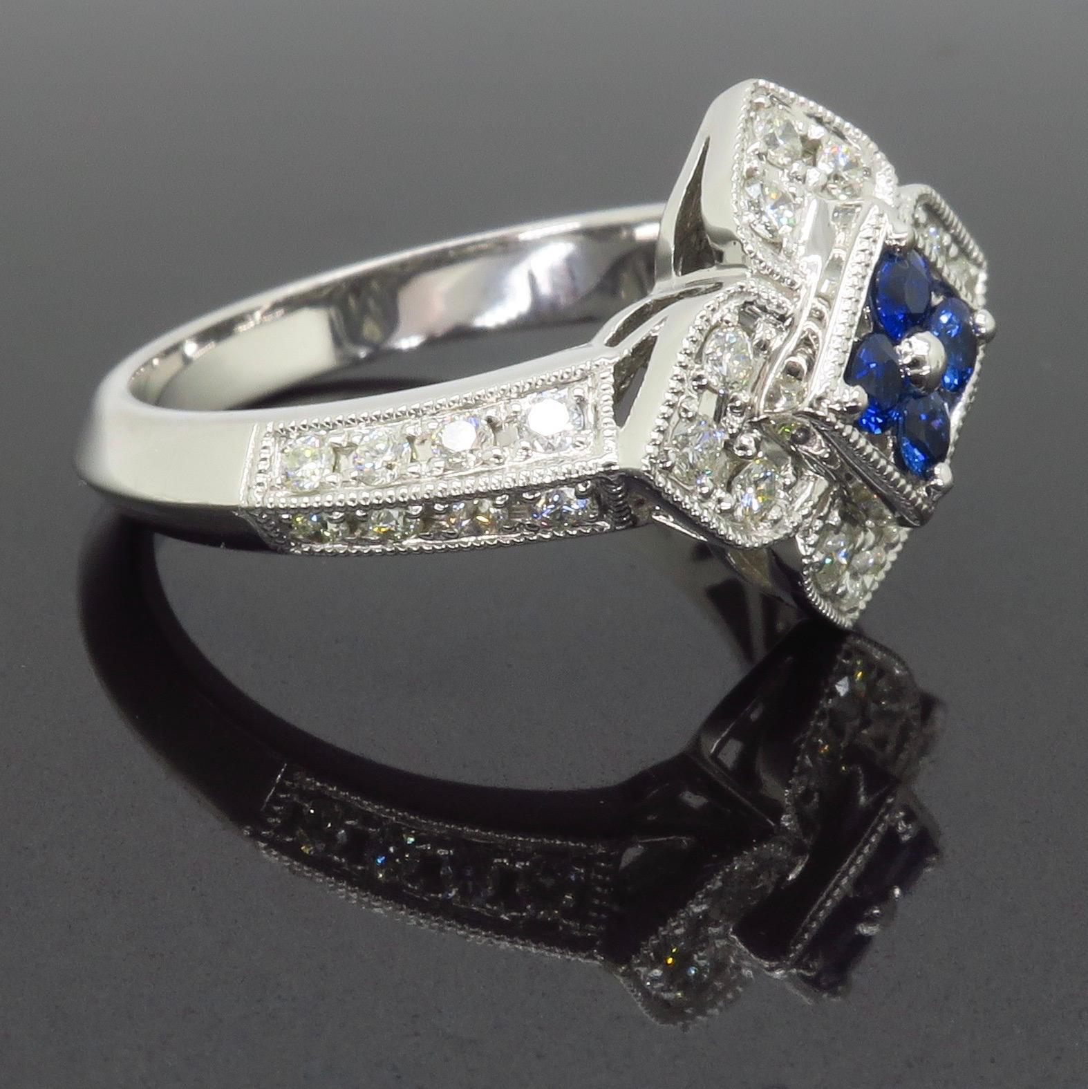 Intricate Diamond & Blue Sapphire Flower Ring 3