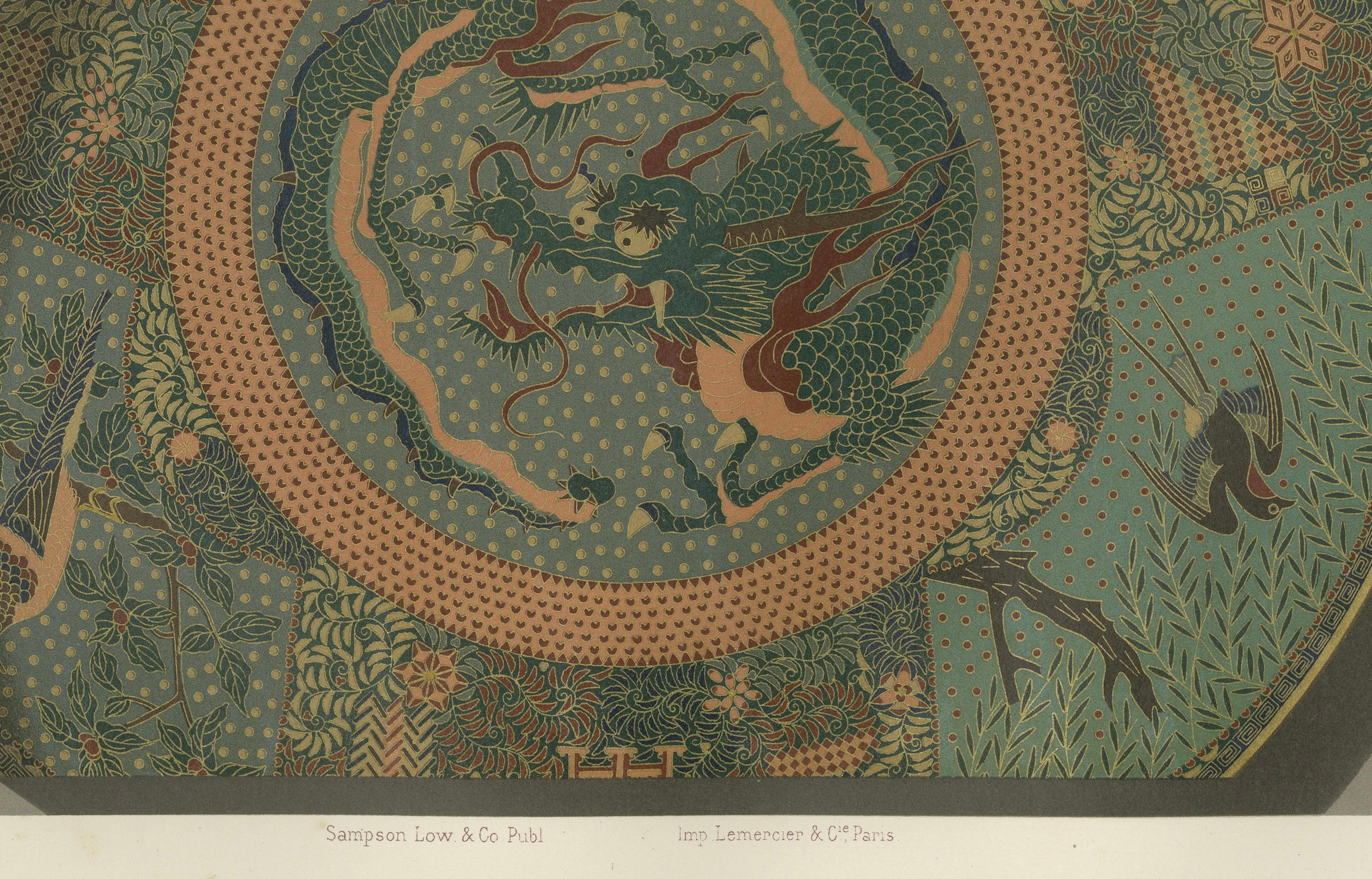 Design complexe de dragon, art japonais décoratif d'Audsley, 1884 Bon état - En vente à Langweer, NL