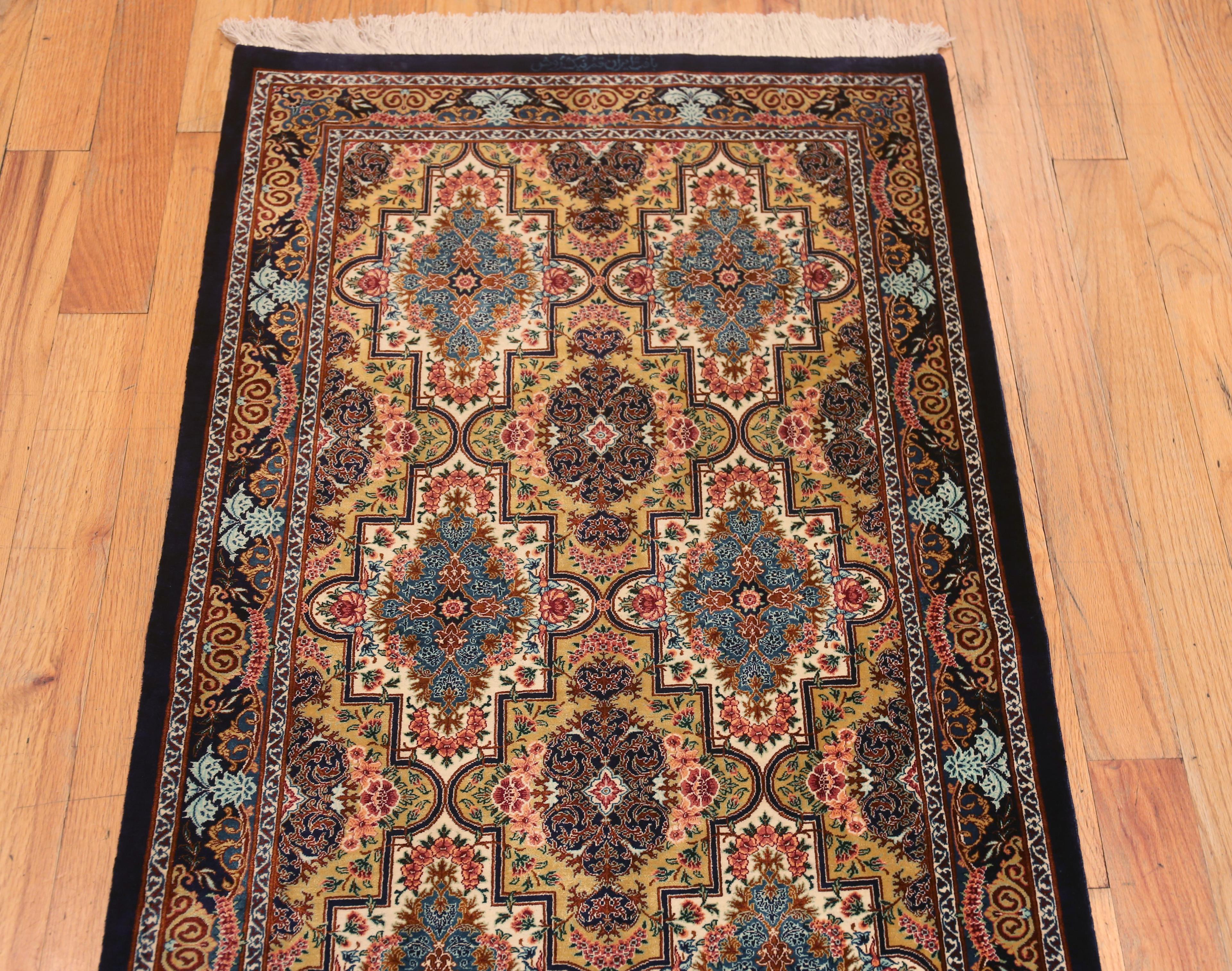 Intricate Fine Luxurious Persian Qum Silk Hallway Runner Rug, country of origin: Persian Rugs, Circa date: Vintage