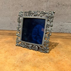 Intricate Floral and Vine Design Pewter Picture Frame Art Nouveau