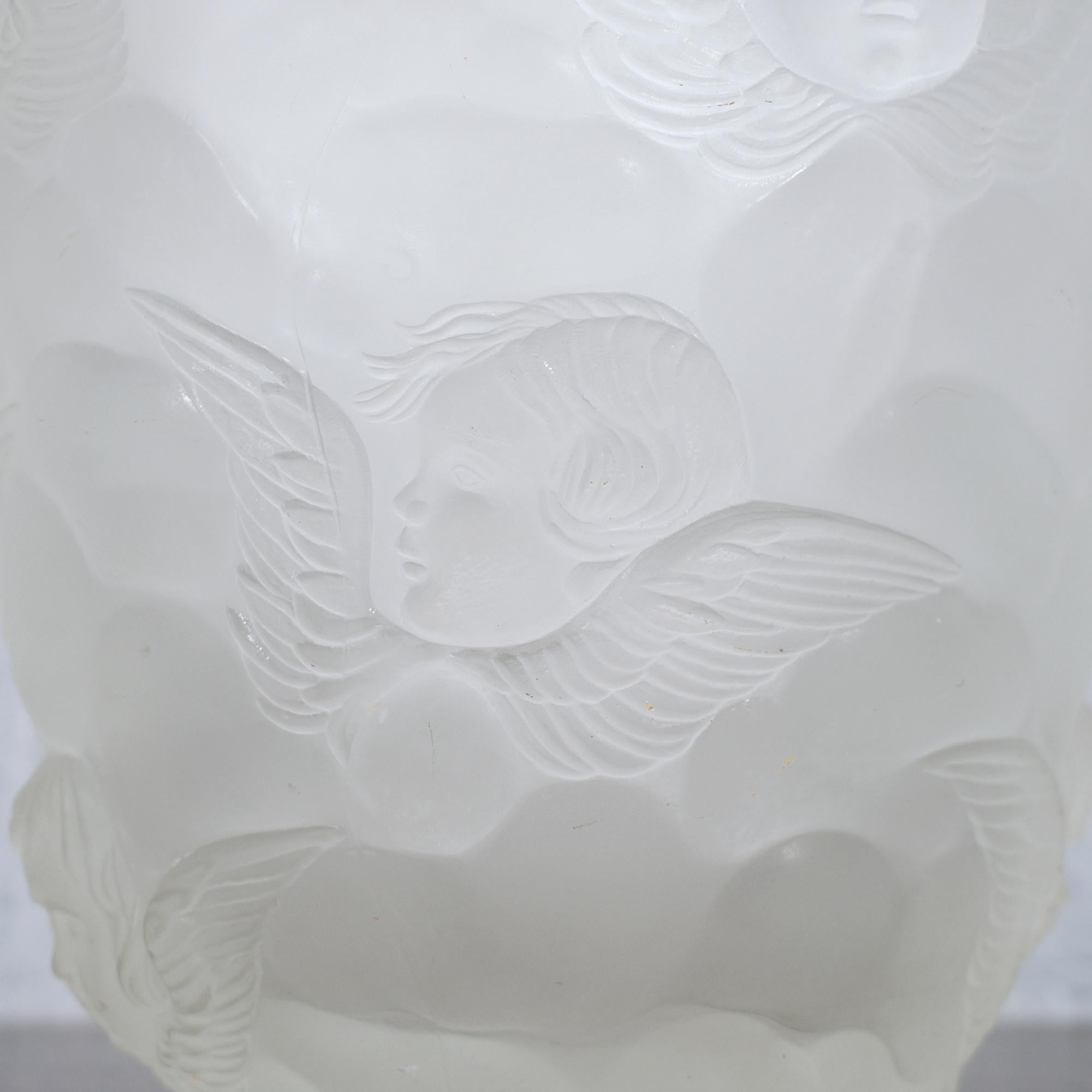 Art Deco Cherub-Relief Frosted Glass Vase: Artistic Elegance for Home or Collection For Sale