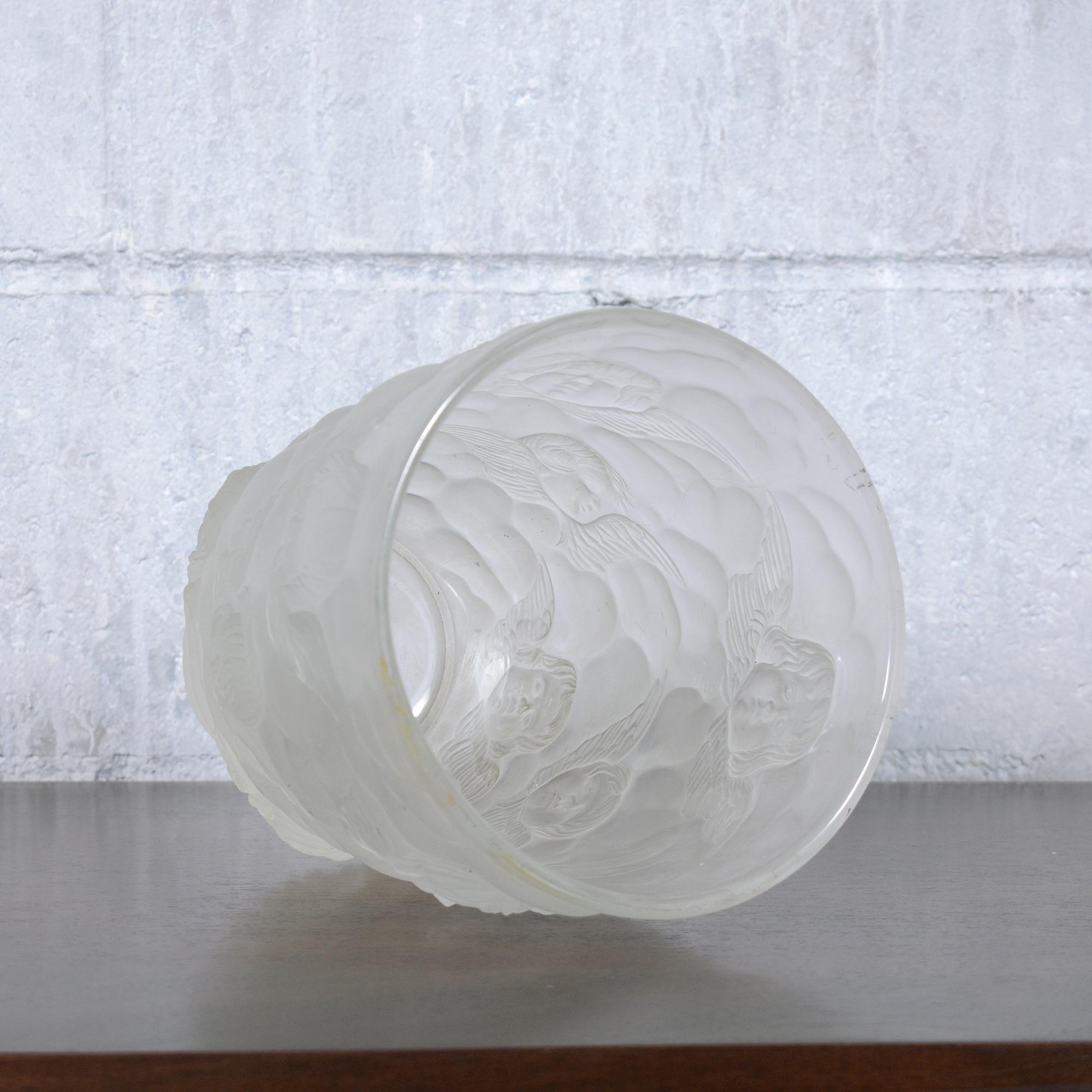 Mid-20th Century Cherub-Relief Frosted Glass Vase: Artistic Elegance for Home or Collection For Sale
