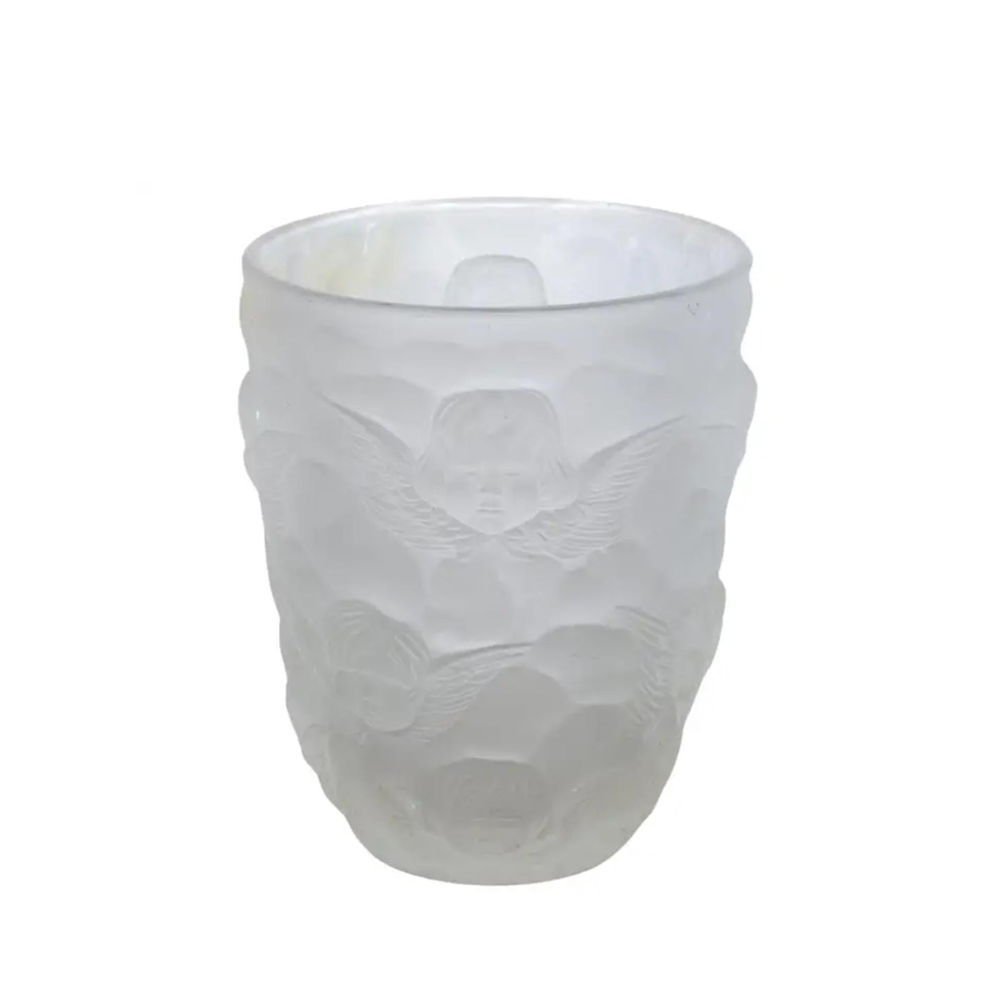Cherub-Relief Frosted Glass Vase: Artistic Elegance for Home or Collection For Sale 2
