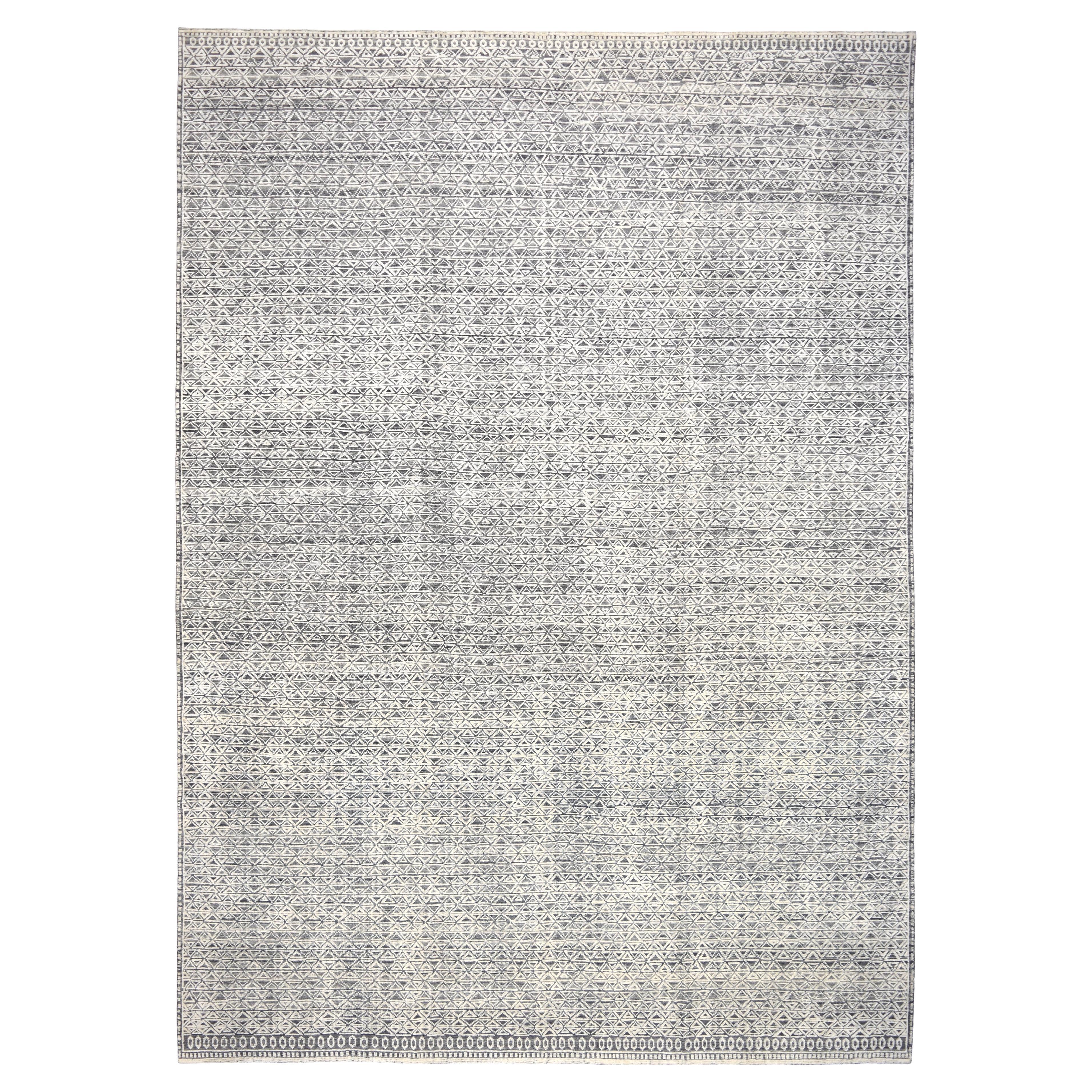 Intricate Geometric Lattice Pattern Gray and Ivory Wool Rug 14'2''x19'8''