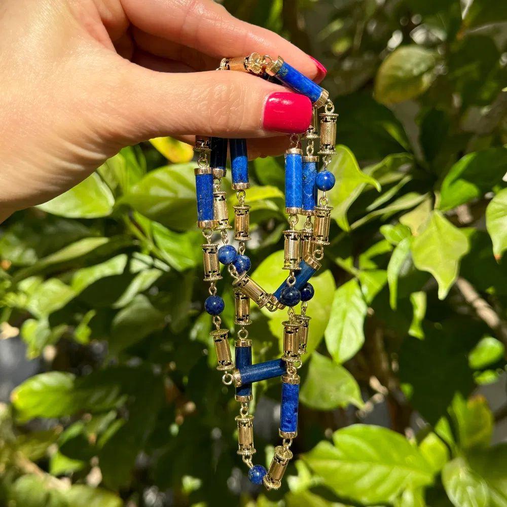 Moderniste Collier à maillons en Lapis et Barres d'or complexes The Modernity en vente