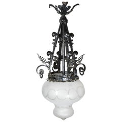 Intricate Iron Victorian Pendant with Glass Shade