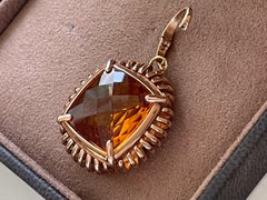 Intricate Italian 18 K Pink Gold Pendant with Fancy Cut Citrine