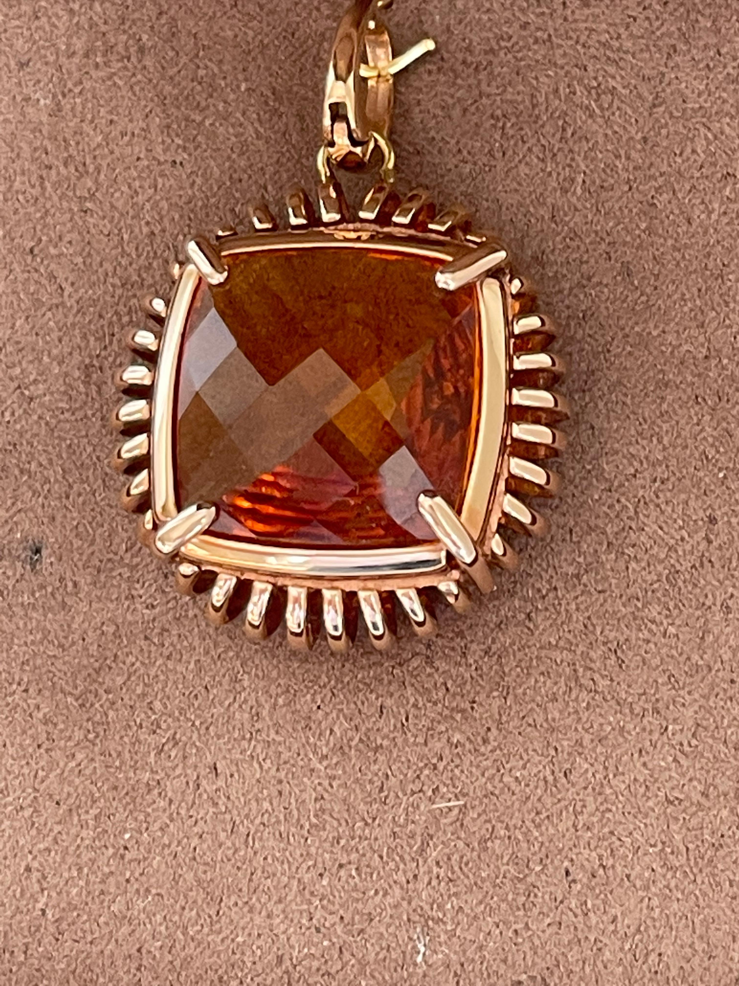 Intricate Italian 18 K Pink Gold Pendant with Fancy Cut Citrine For Sale 1