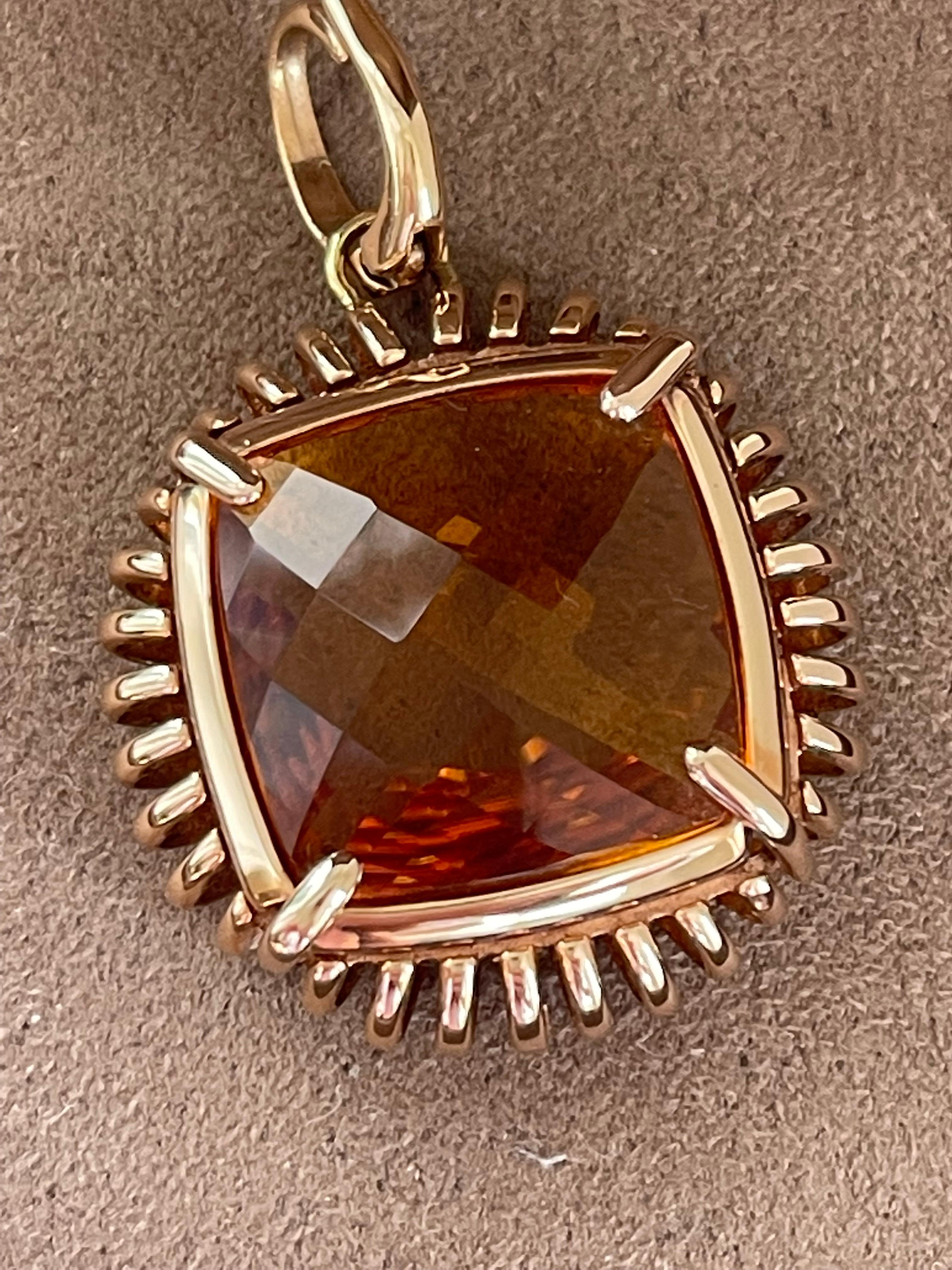 Intricate Italian 18 K Pink Gold Pendant with Fancy Cut Citrine For Sale 2