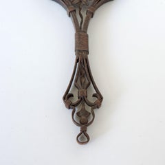 Intricate Italian Iron Hand Mirror with M Initial, 1920s