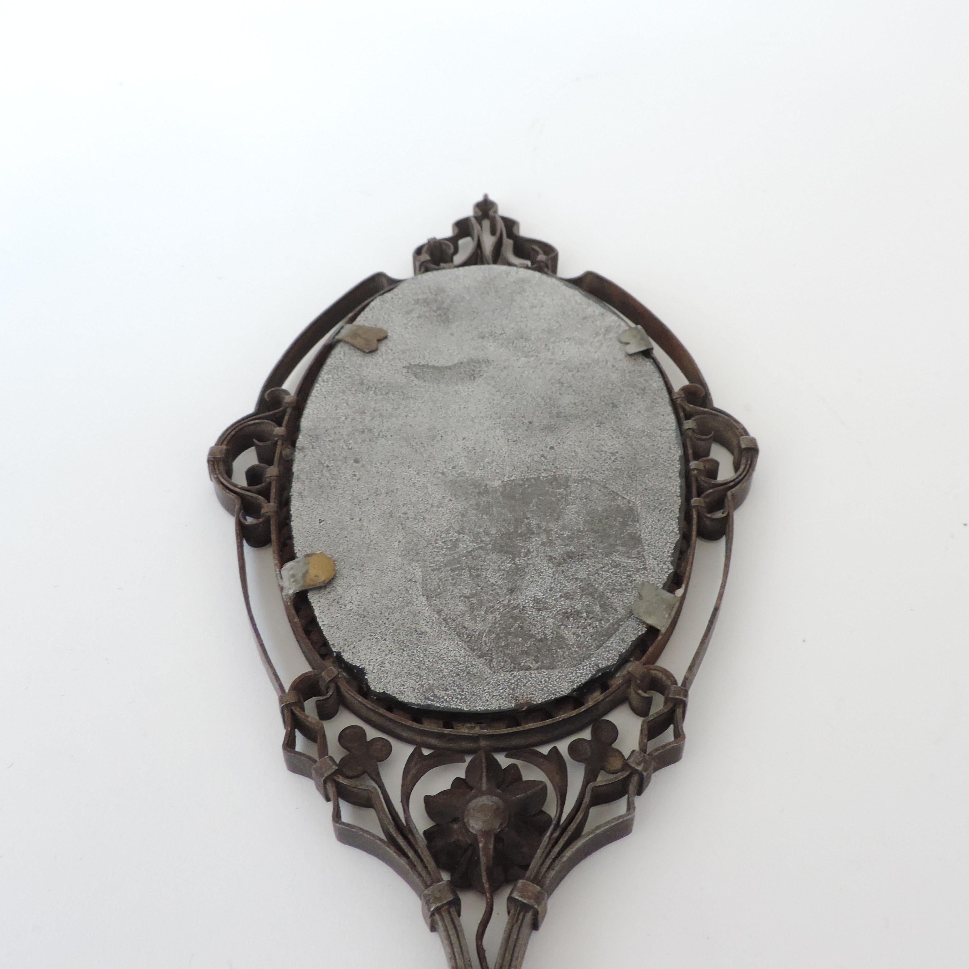 Intricate Italian Iron Hand Mirror with M Initial, 1920s In Good Condition For Sale In Milan, IT