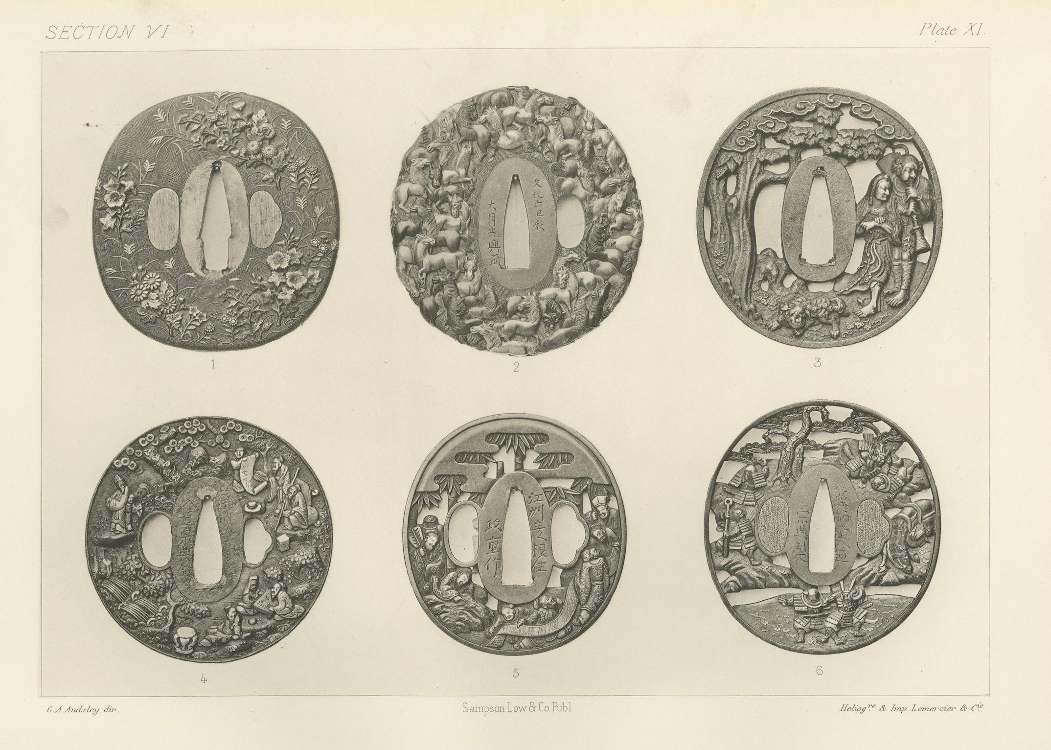 Paper Intricate Japanese Sword Guards – Heliograph from Audsley’s Japanese Art, 1884 For Sale