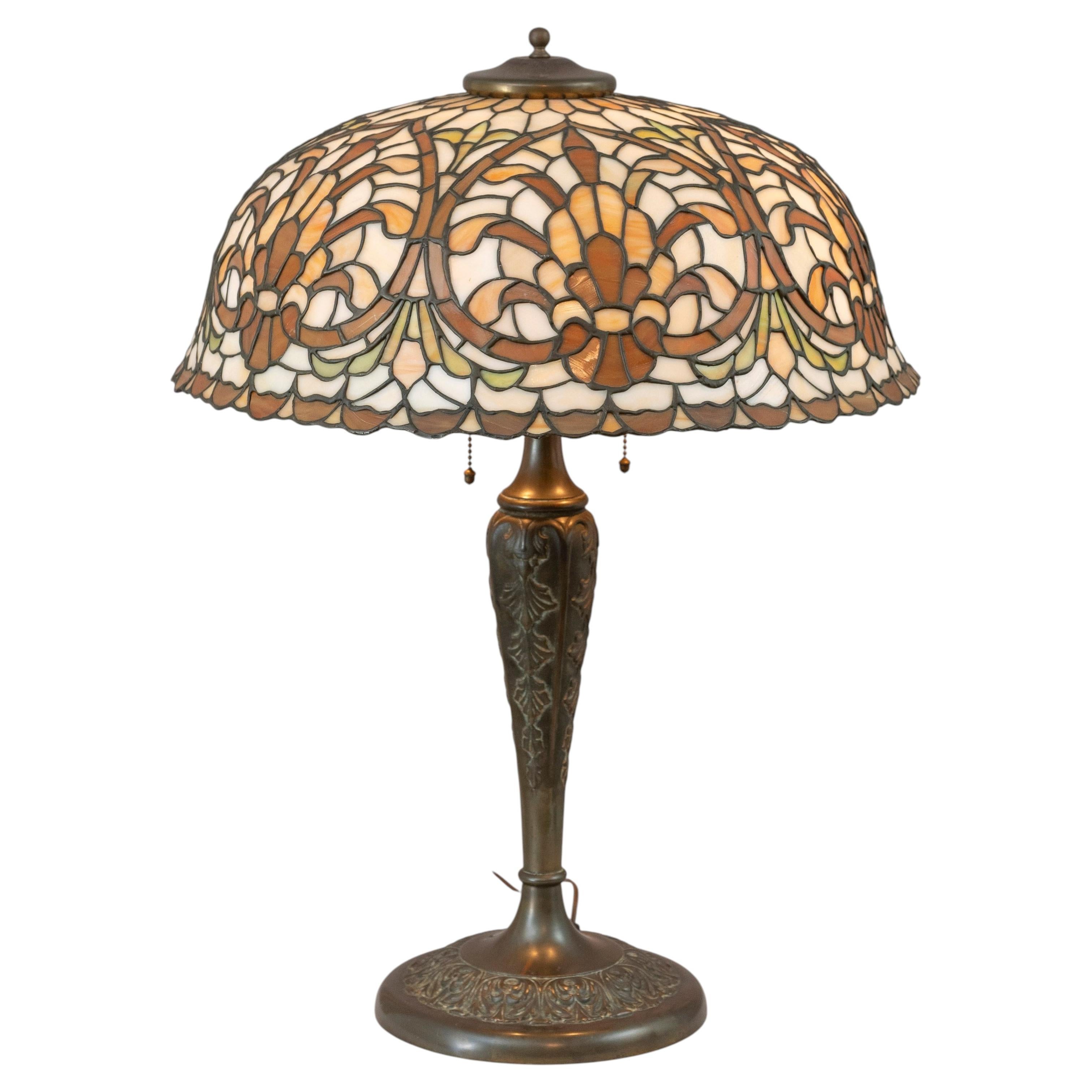 Intricate Large Antique Leaded Glass Table Lamp by Lamb Bros. ca. 1910 For Sale