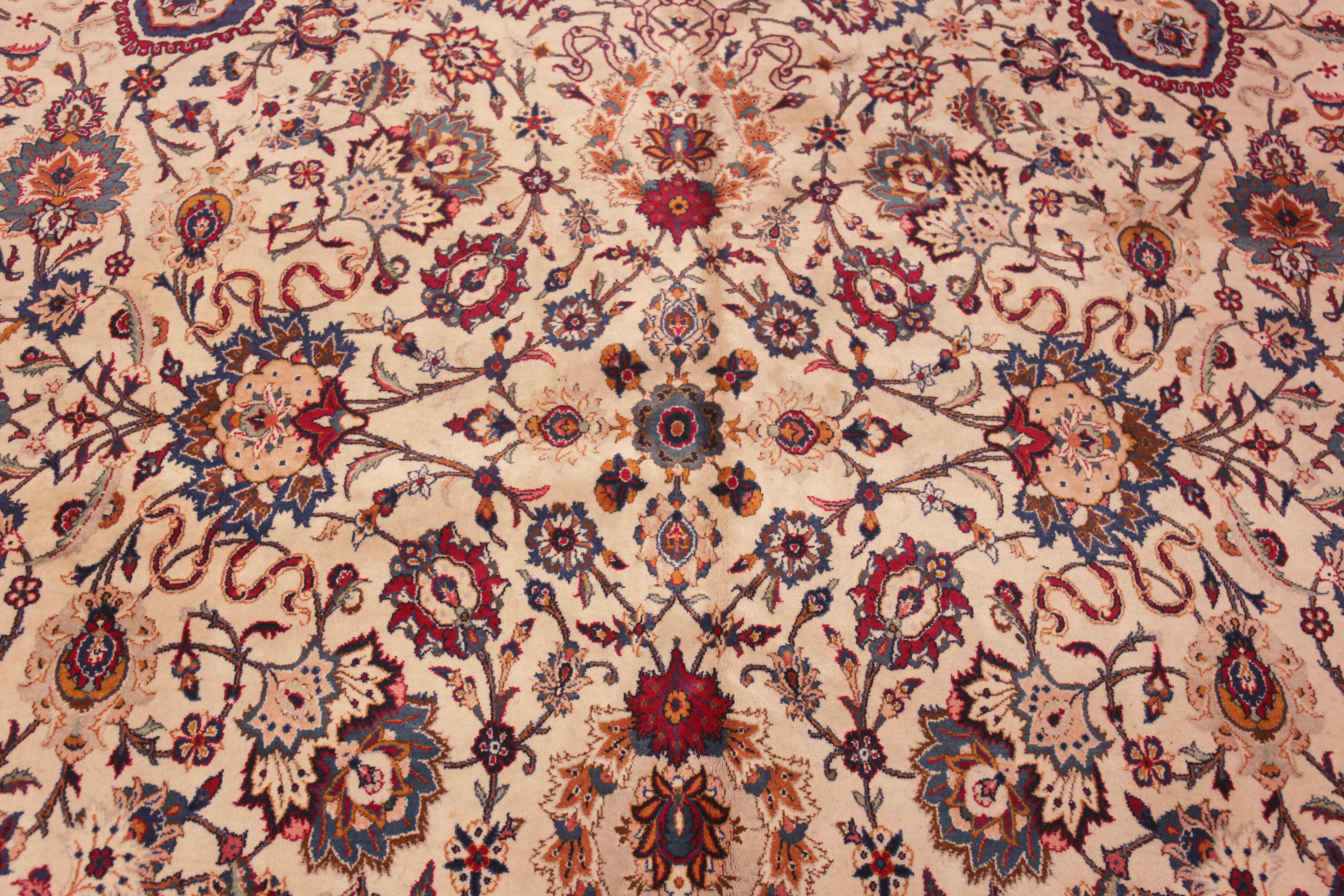 Wool Intricate Large Vintage Persian Kashan Floral Rug 11'6