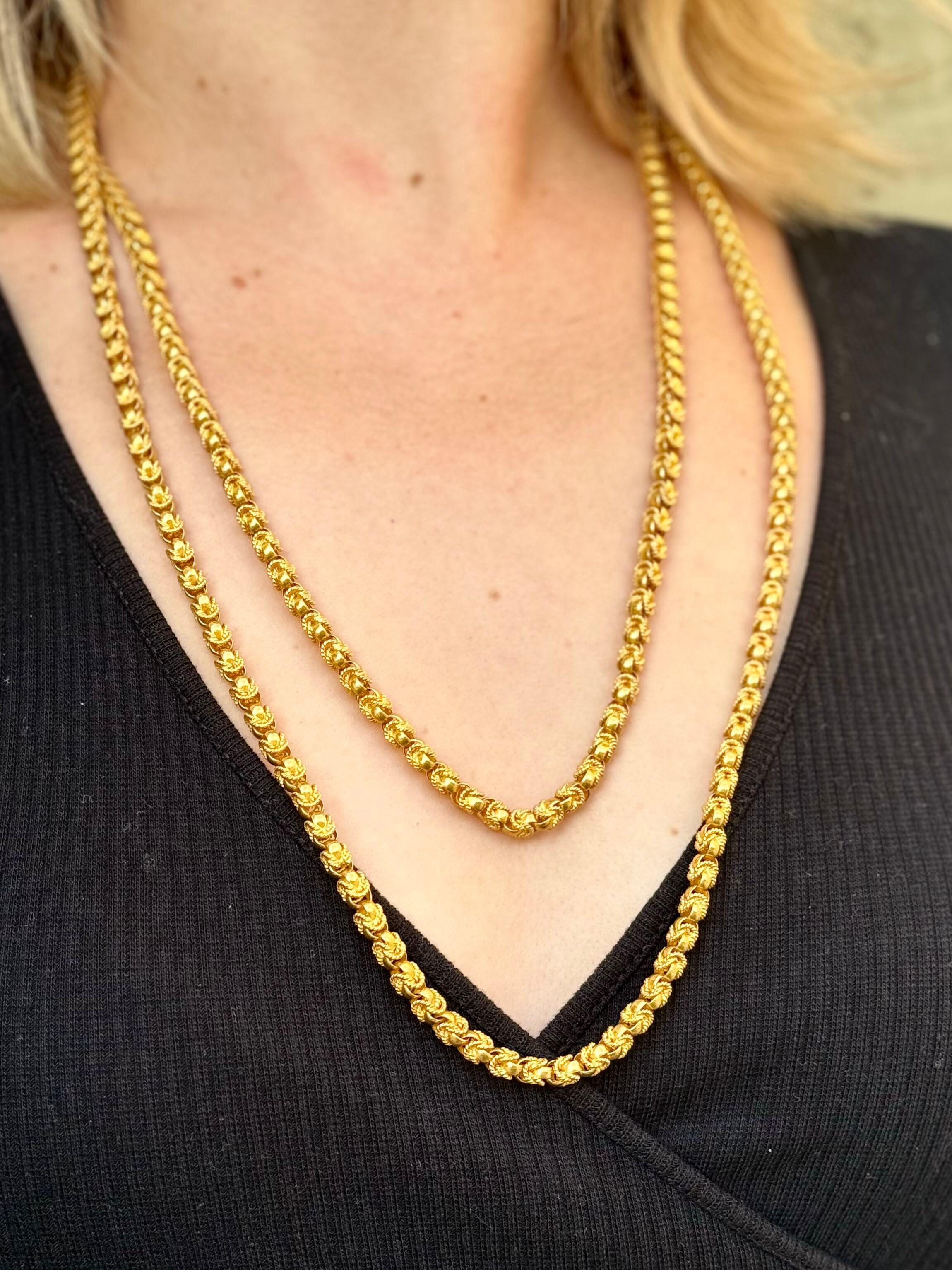 Intricate Link Extra Long Gold Chain Necklace For Sale 2