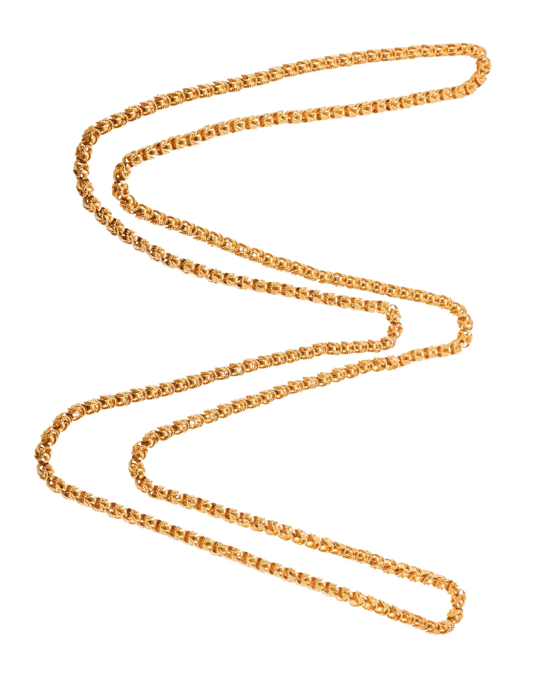 Intricate Link Extra Long Gold Chain Necklace For Sale