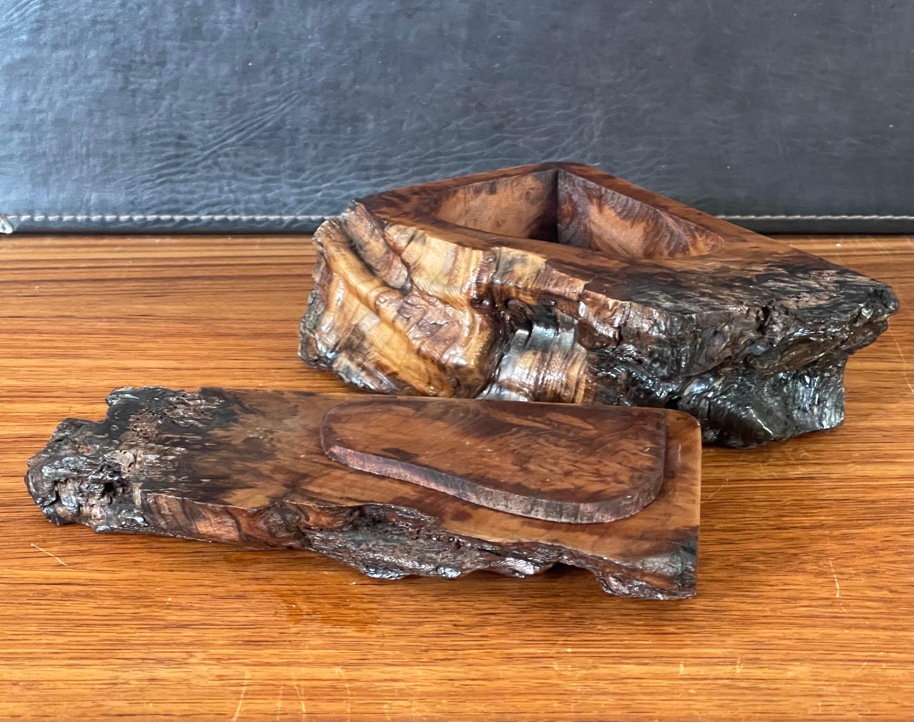 American Intricate Live Edge Burl Wood Trinket Box