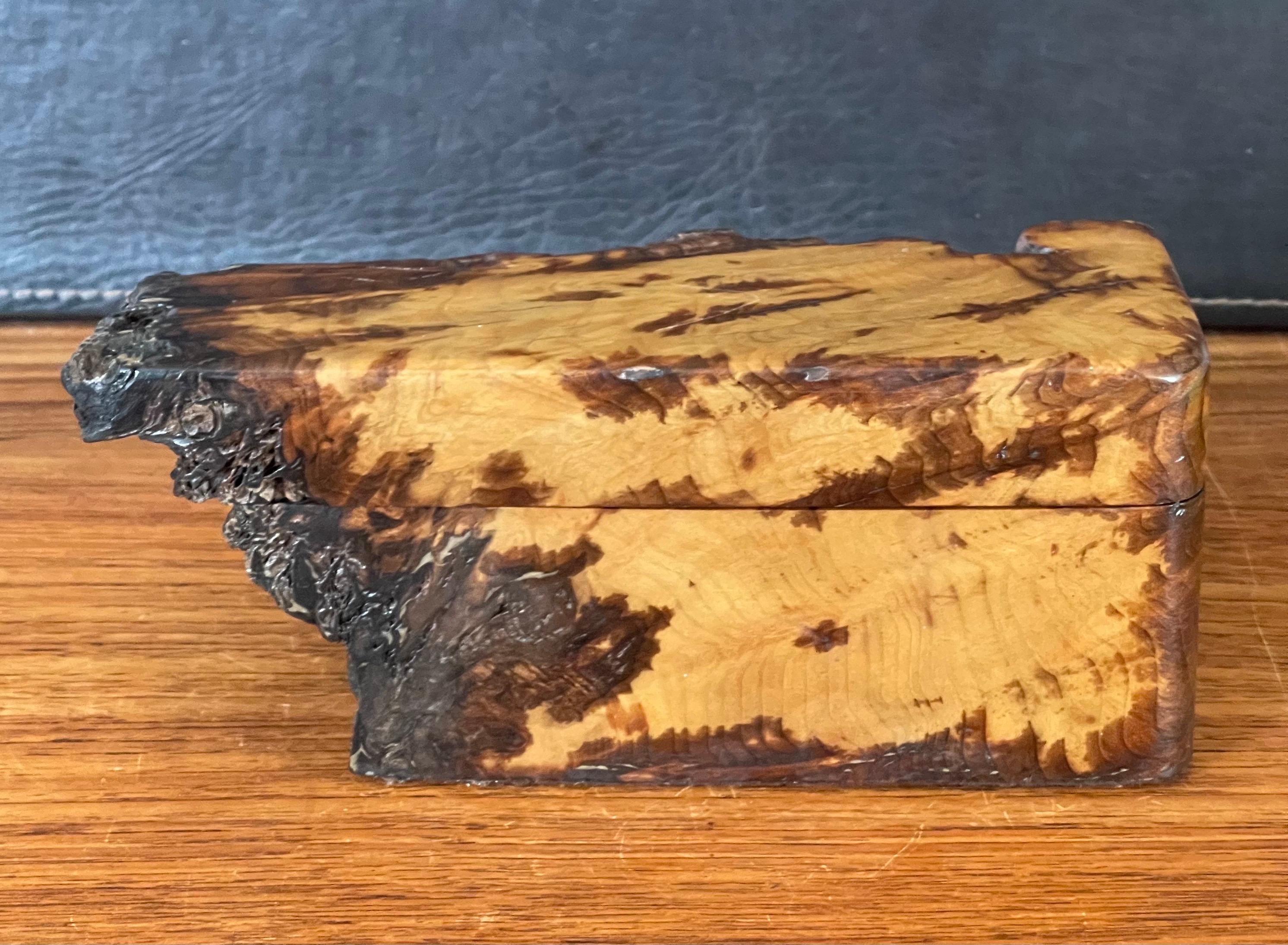 20th Century Intricate Live Edge Burl Wood Trinket Box