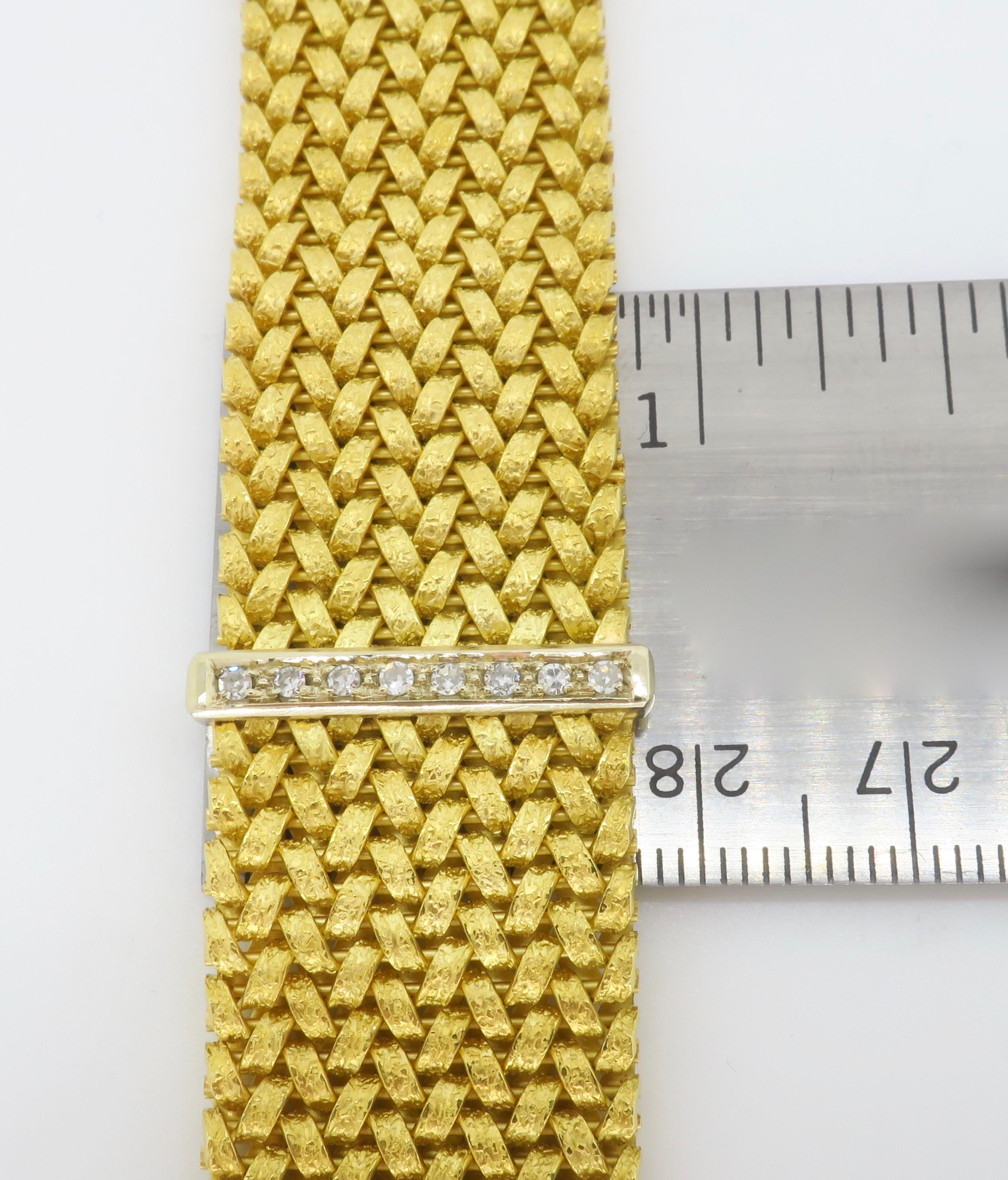 Intricate Mesh Bracelet Made in 18k Yellow Gold with Diamonds 5