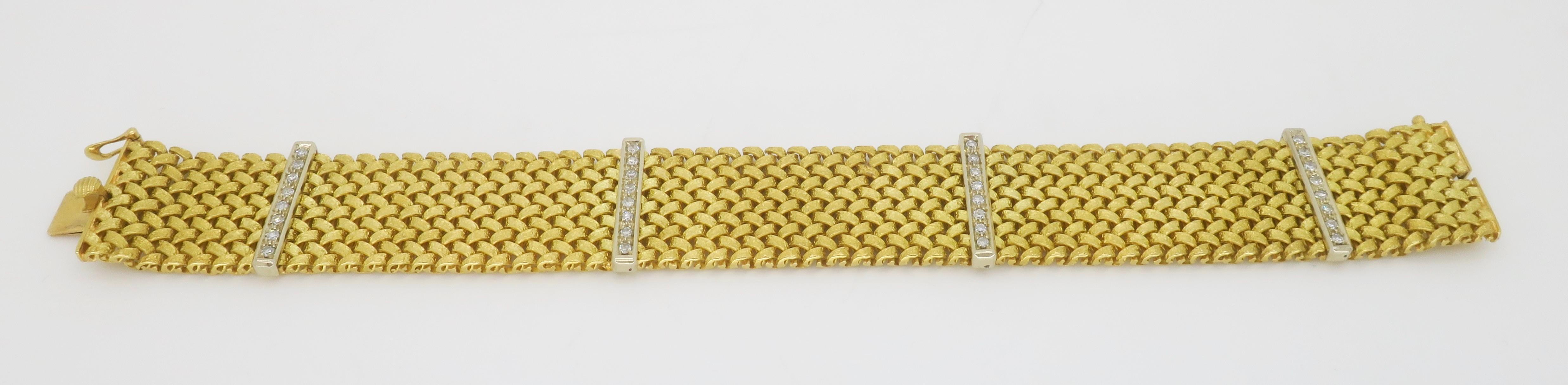Women's or Men's Intricate Mesh Bracelet Made in 18k Yellow Gold with Diamonds