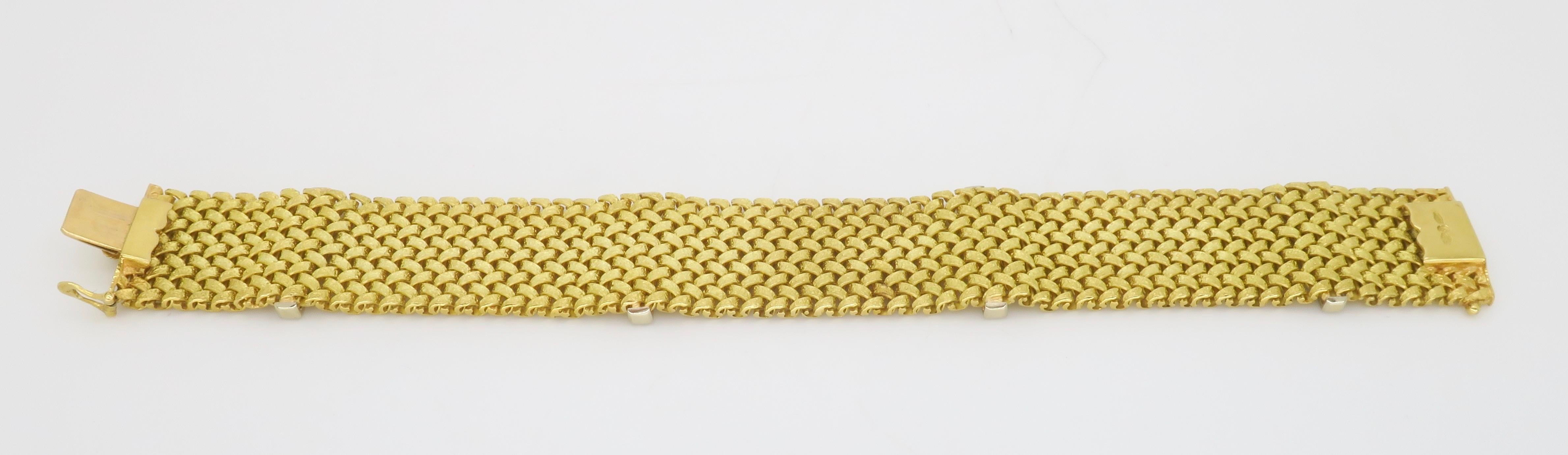 Intricate Mesh Bracelet Made in 18k Yellow Gold with Diamonds 1