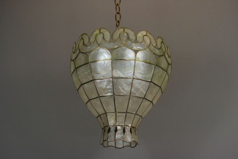 Intricate Midcentury Capiz Shell Pendant For Sale at 1stDibs