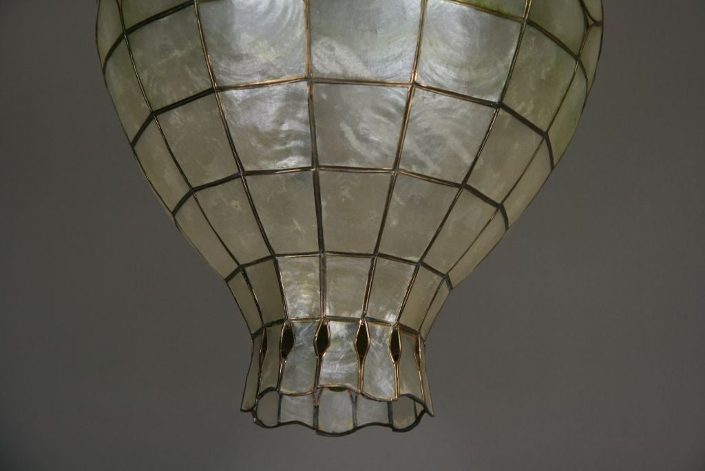 Intricate Midcentury Capiz Shell Pendant /Lantern In Good Condition For Sale In Douglas Manor, NY