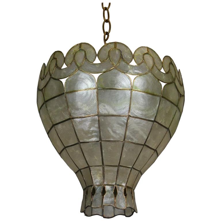 Intricate Midcentury Capiz Shell Pendant /Lantern For Sale