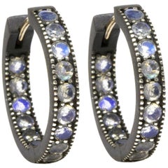 Intricate Moonstone Gold and Oxidized Hoop Earrings