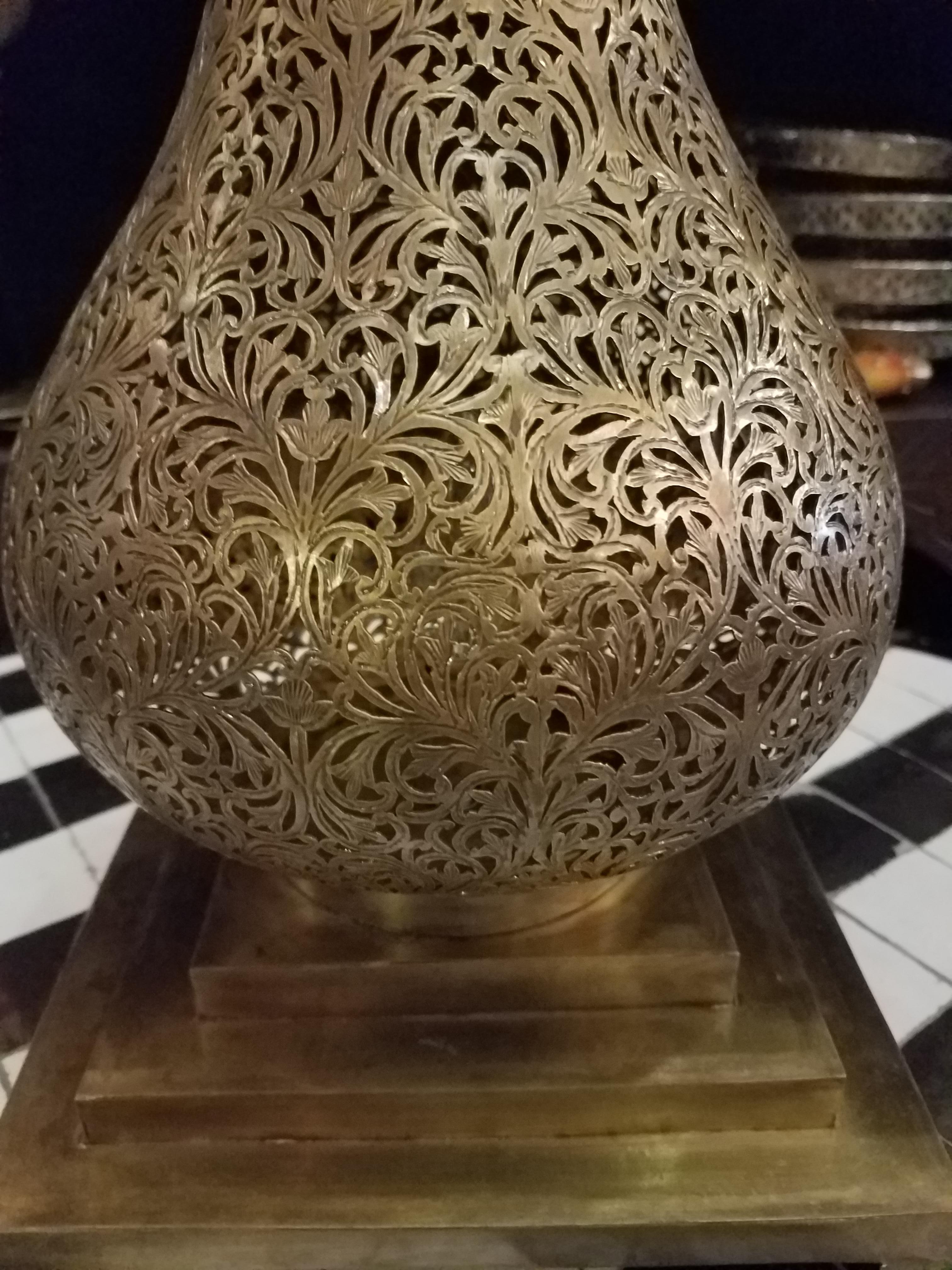 Hammered Intricate Moroccan Copper Lamp or Lantern, Table Lamp