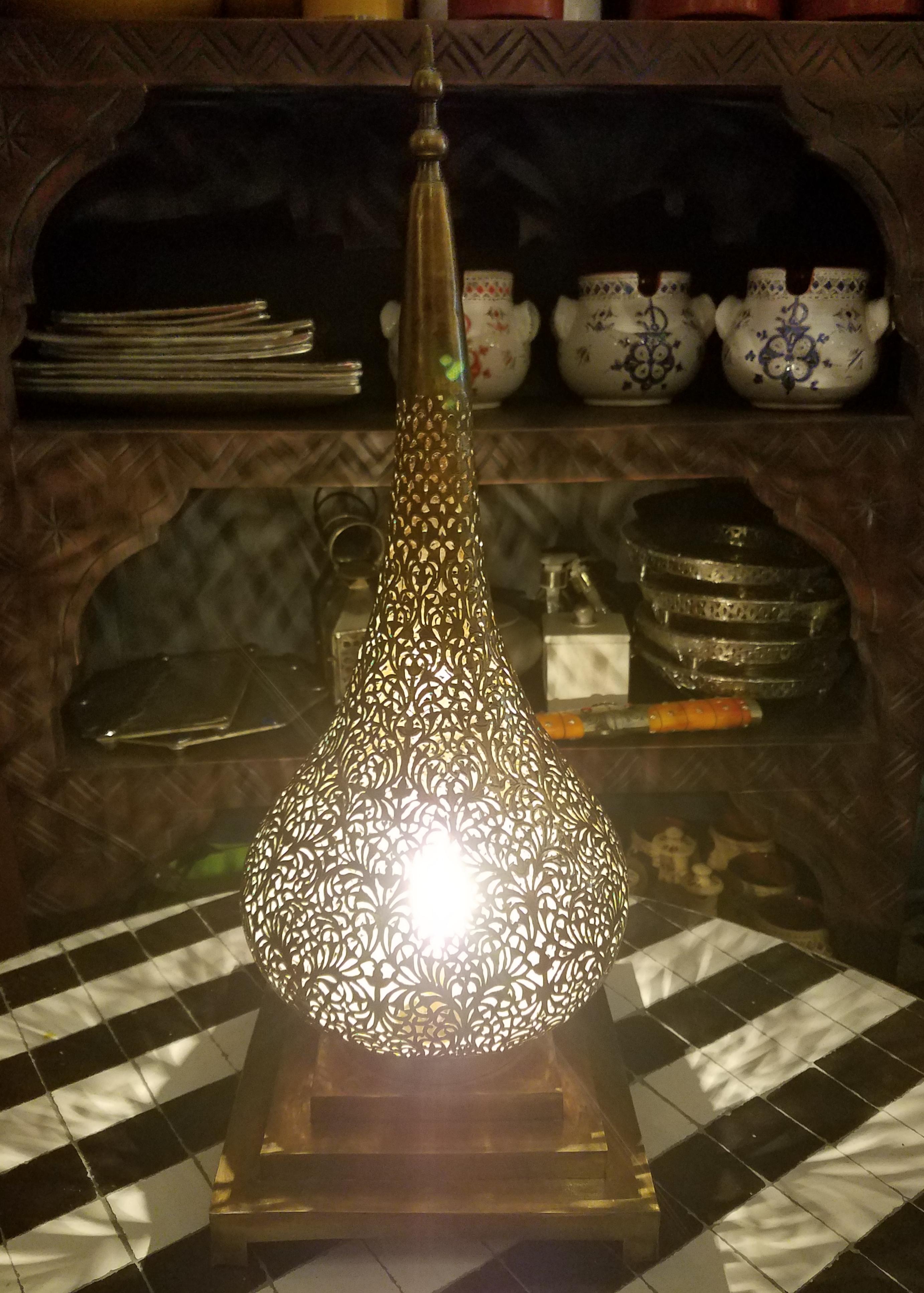 Intricate Moroccan Copper Lamp or Lantern, Table Lamp In Excellent Condition In Orlando, FL